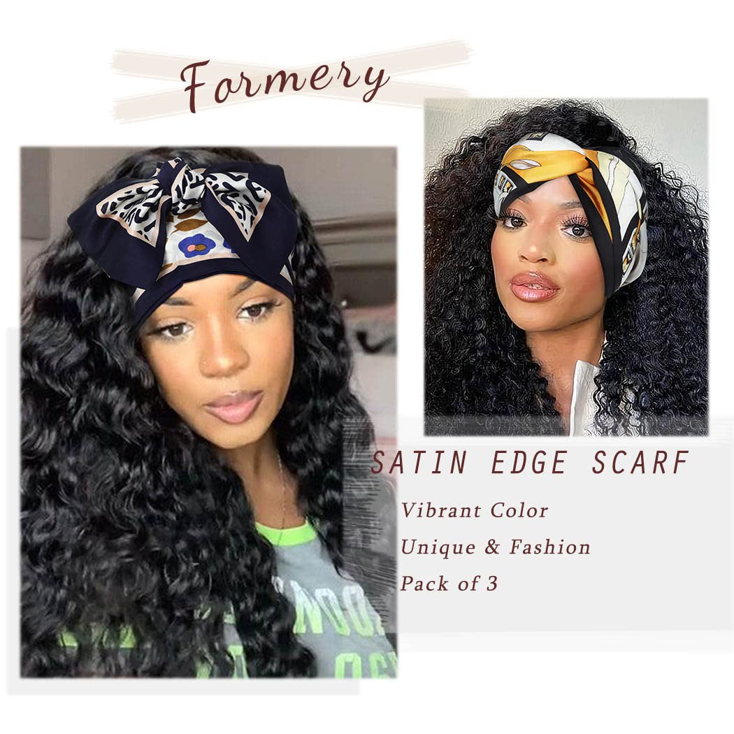 Formery Satin Edge Laying Scarf - 3PCS Green African Head Wraps with Silky Edges for Women & Girls | Perfect for Wig Protection, Hair Wrapping & Fashion Headbands | Great for Daily Wear, Church, Weddings & Special Occasions