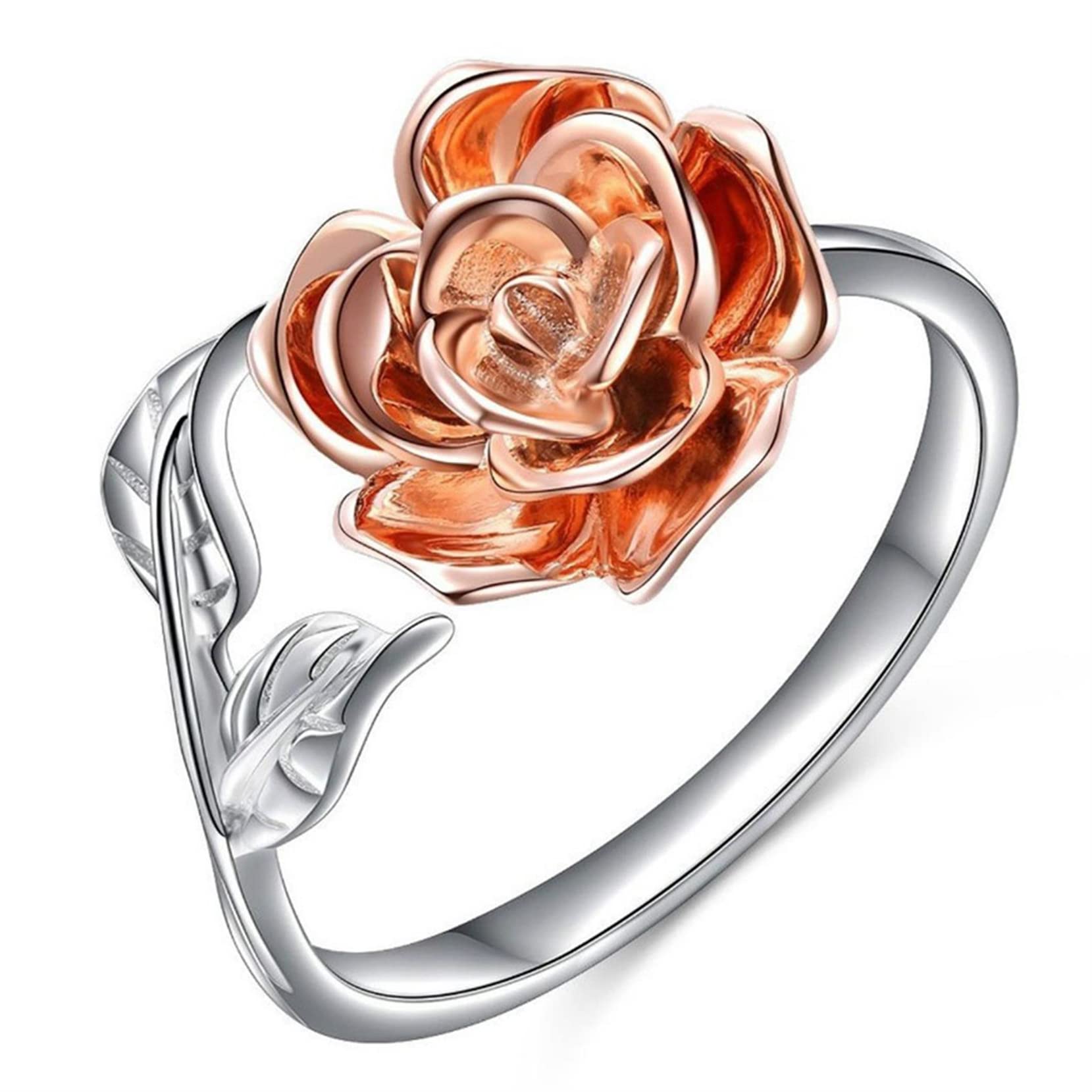 QWEOP Gold Plated Rose Flower Rings - Adjustable Floral Jewelry for Women & Girls | Perfect Gift for Valentine's Day, Anniversary & Special Occasions