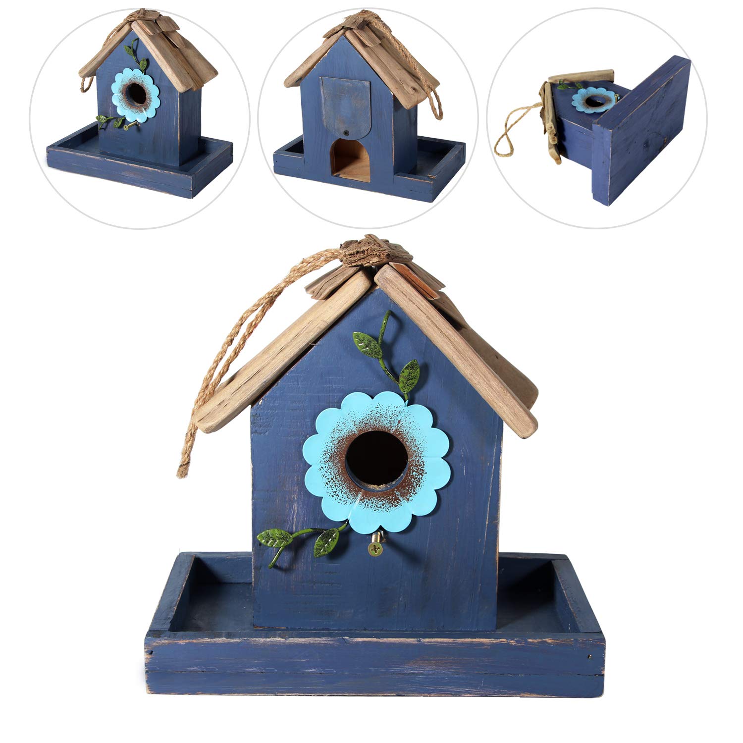 **Handcrafted Wooden Bird Feeder House for Outdoor Hanging - Bluebird House Feeder Hut - Perfect for Garden, Backyard & Bird Watching**