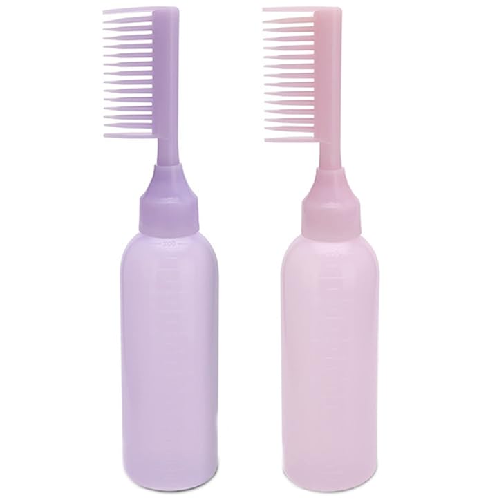 **KIRA Plastic Hair Applicator Bottle with Comb & Cap - 250ml Scalp & Hair Dye Bottle for Salon, DIY Hair Oil & Treatment (Purple, Pack of 1) - Perfect for At-Home Hair Coloring & Professional Salon Use**
