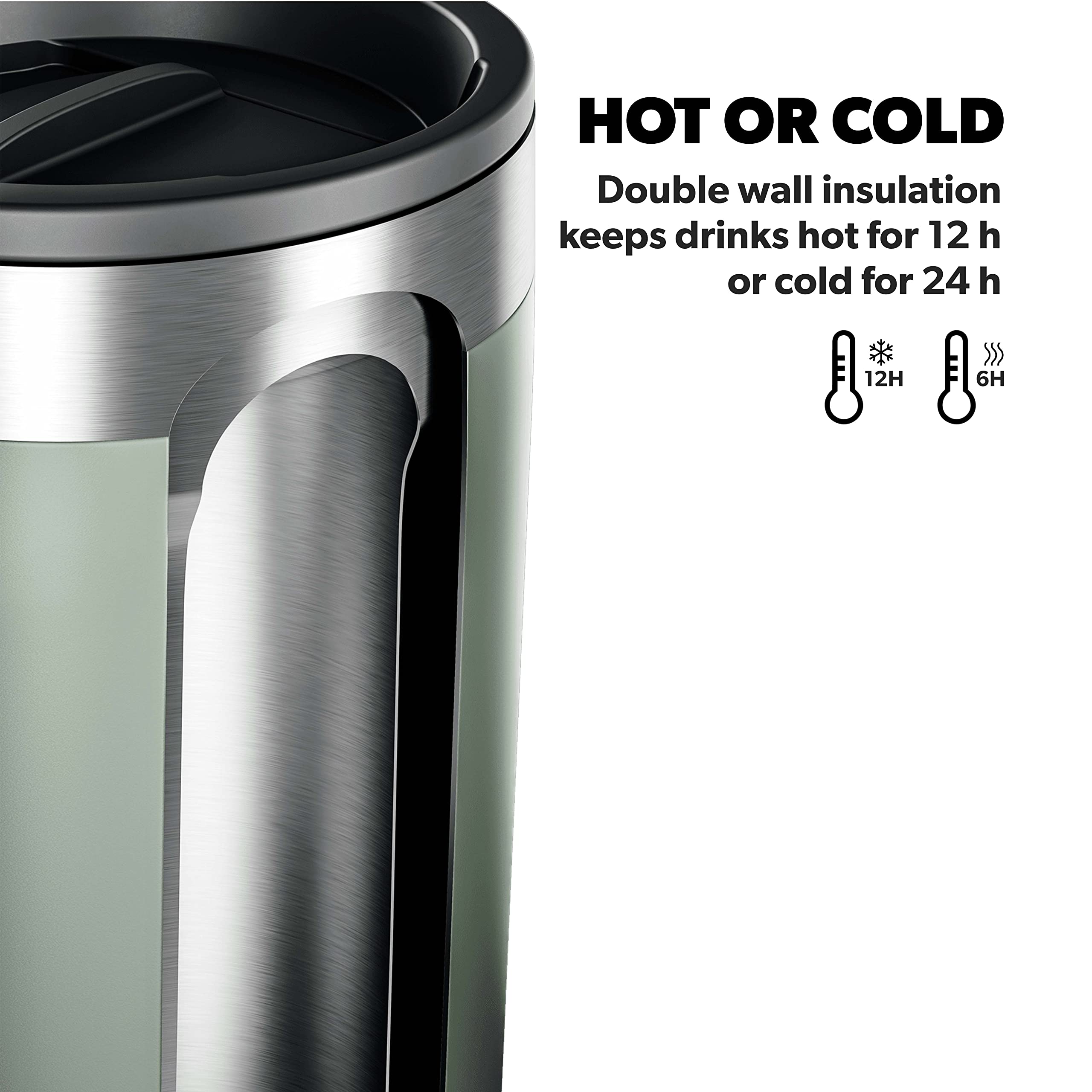 DOMETIC Stainless Steel Vacuum Insulated Thermo Tumbler - 10oz Moss Green with Splash-Proof Press-Fit Lid | Hot & Cold Drink Travel Mug for Office, Gym, Hiking & Outdoor Activities