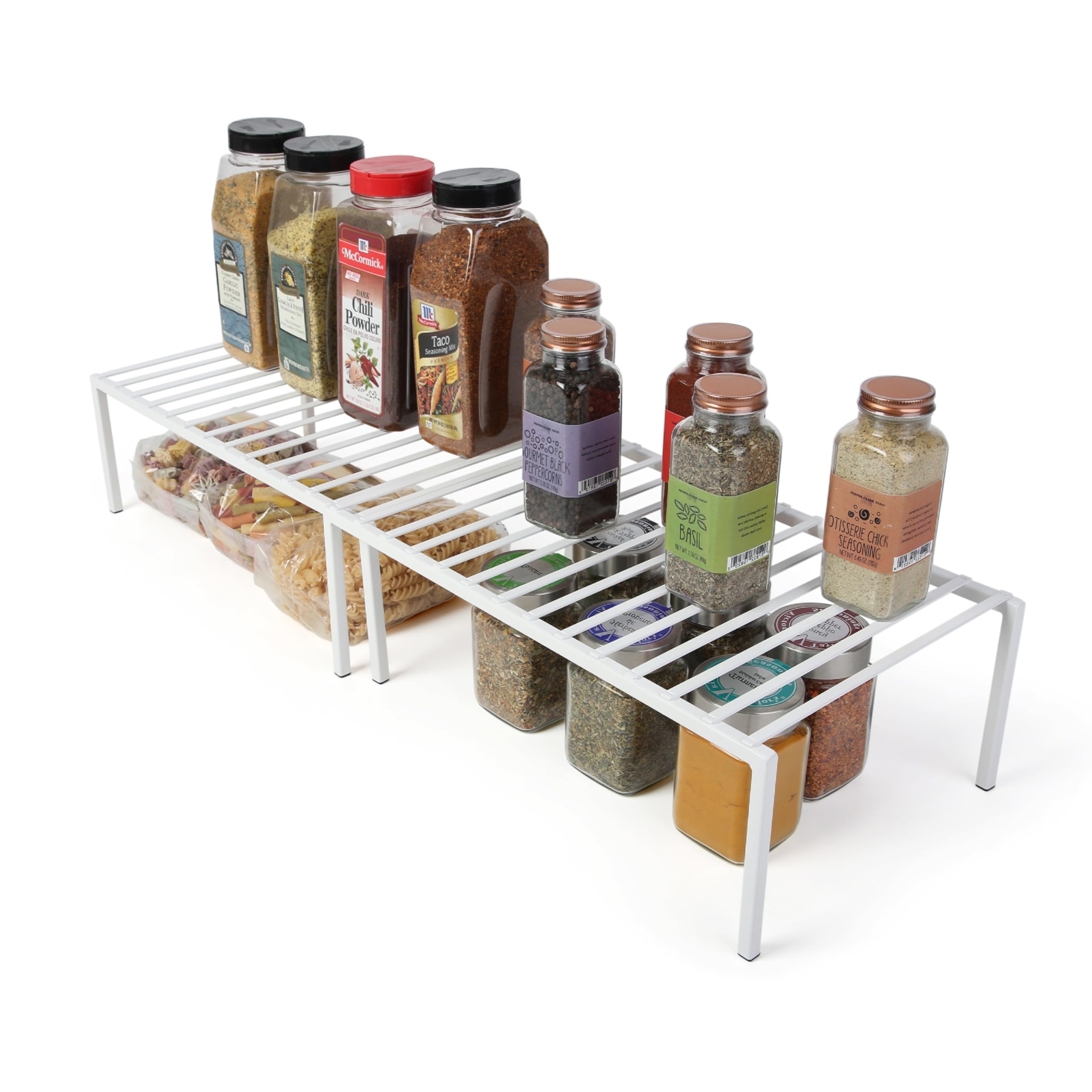 Premium Expandable Kitchen Cabinet Organizer - 16 to 32 Inch Adjustable Steel Shelf - Rust-Resistant White Storage Rack for Plates, Dishes & Pantry Items - Perfect for Countertop, Cupboard & Kitchen Organization