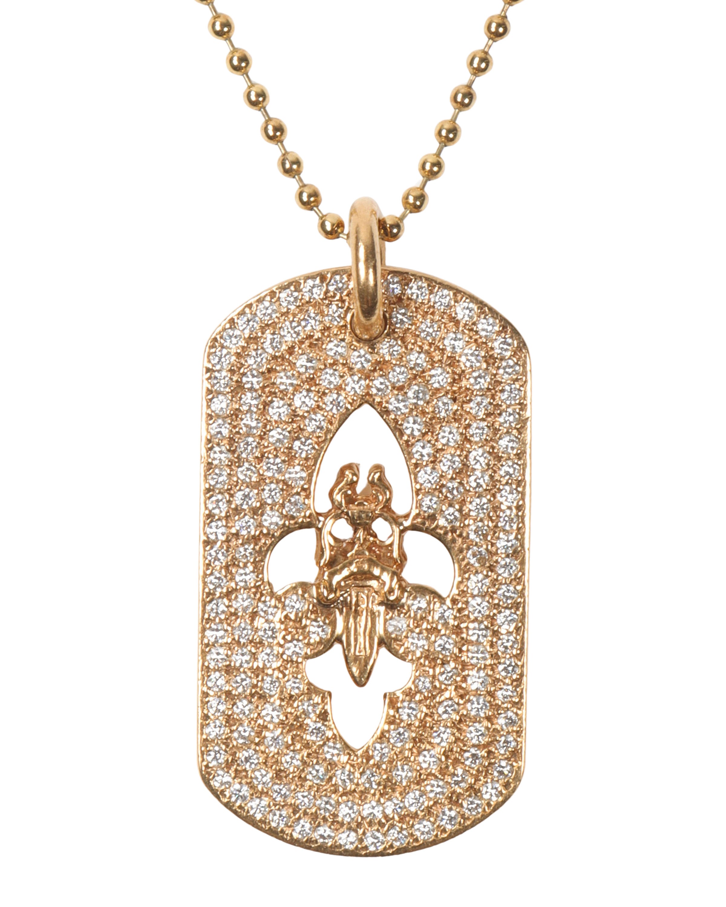 22K Gold & Diamond Fleur Cross Dog Tag Pendant Necklace for Men - Religious Jewelry Gift for Baptism, Confirmation & Everyday Wear