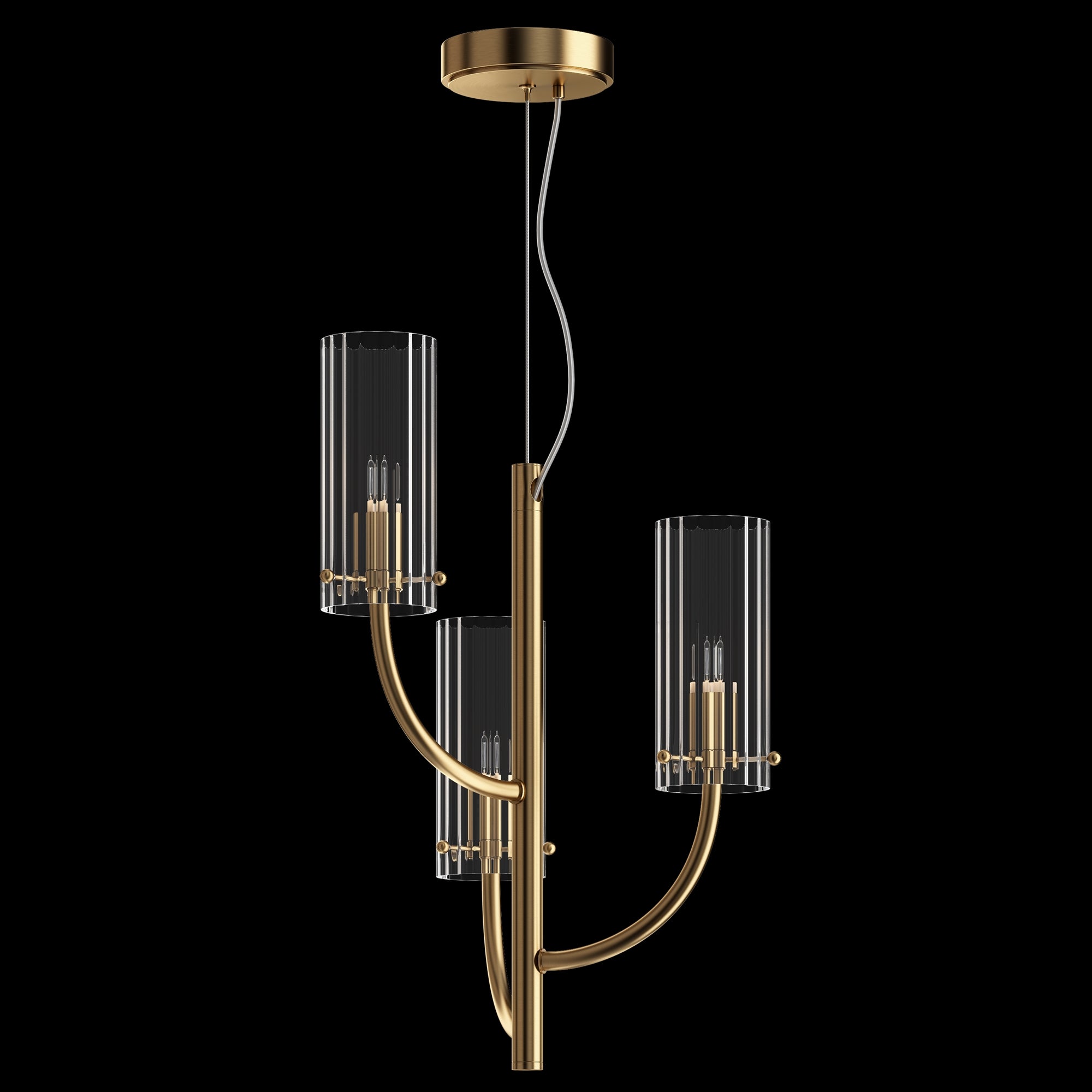 Arco 3Lt Center Ceiling Light in Brass Finish - Modern Dining Room & Living Room Lighting Fixture