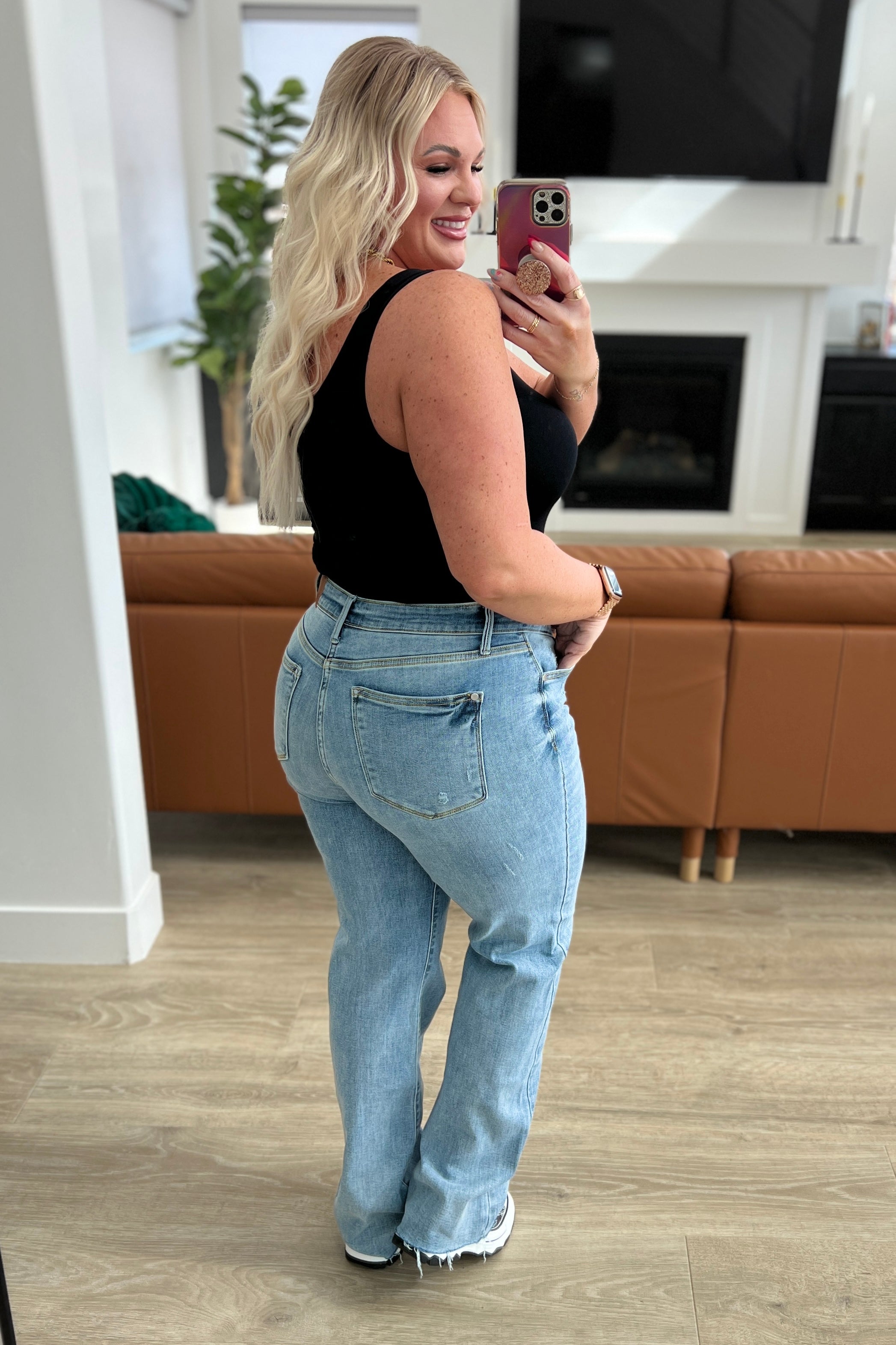Mildred High Rise V Front Waistband Straight Leg Jeans for Women | Comfortable Stretch Denim Pants | Perfect for Casual Wear, Office & Date Night