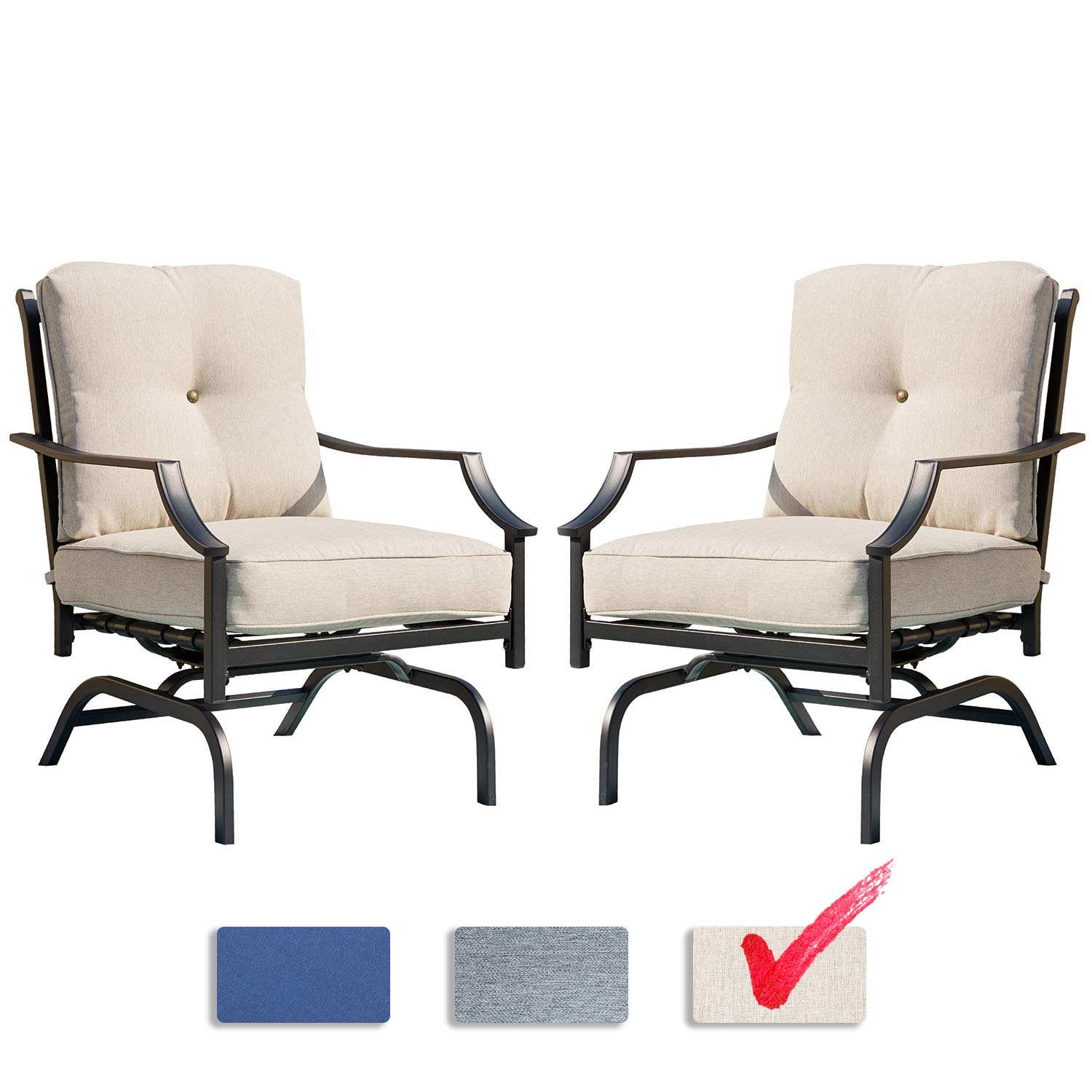Festival Depot Patio Bistro Dining Chairs Set of 2 - Outdoor Furniture with Steel Frame, Armrests & Cushions (Beige) - Perfect for Garden, Patio, Poolside & Restaurant Use