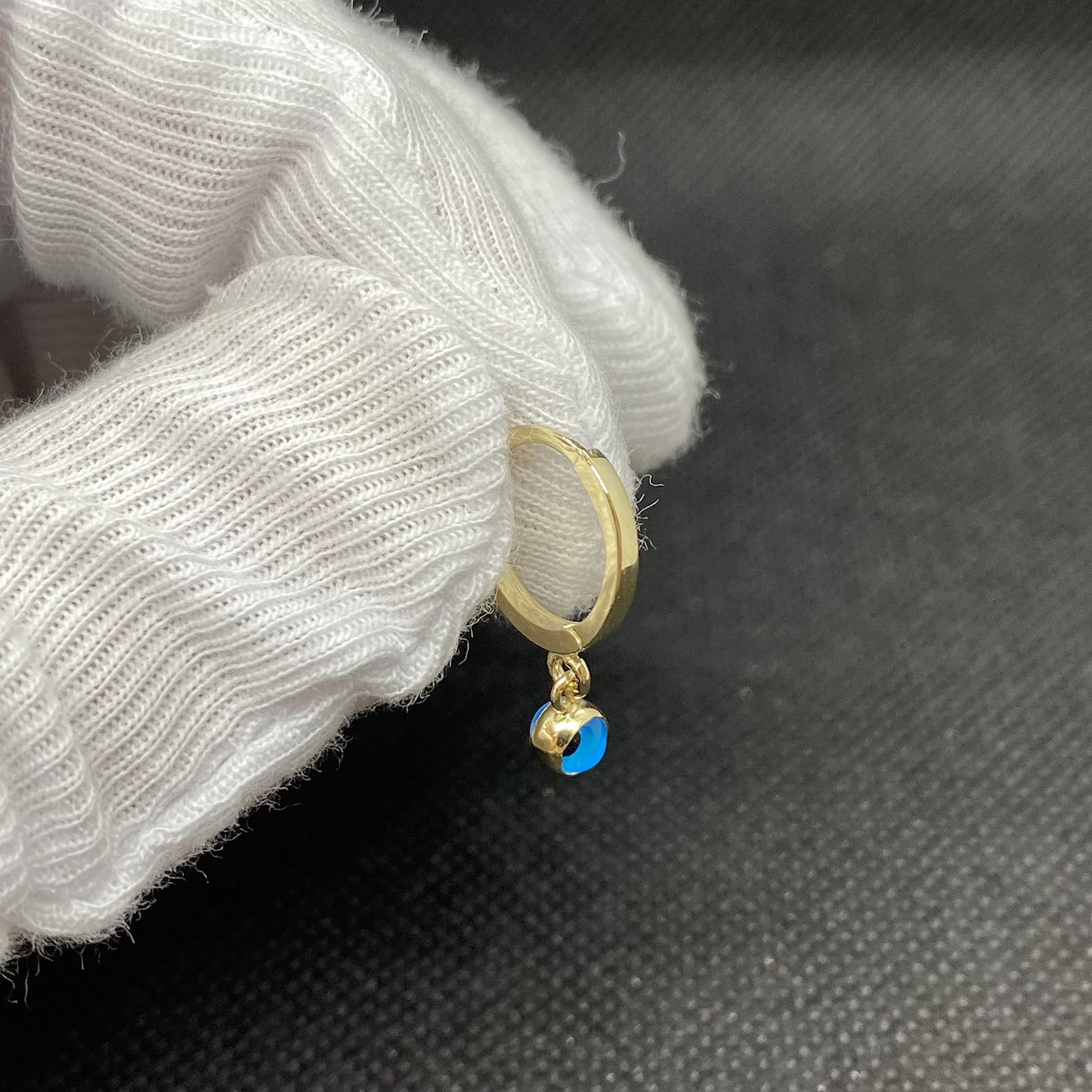 14K Solid Gold Evil Eye Hoop Earrings for Girls - Two-Sided Dangle Drop Nazar Jewelry - Baby & Teen Birthday Gift - Perfect for Parties, School & Special Occasions