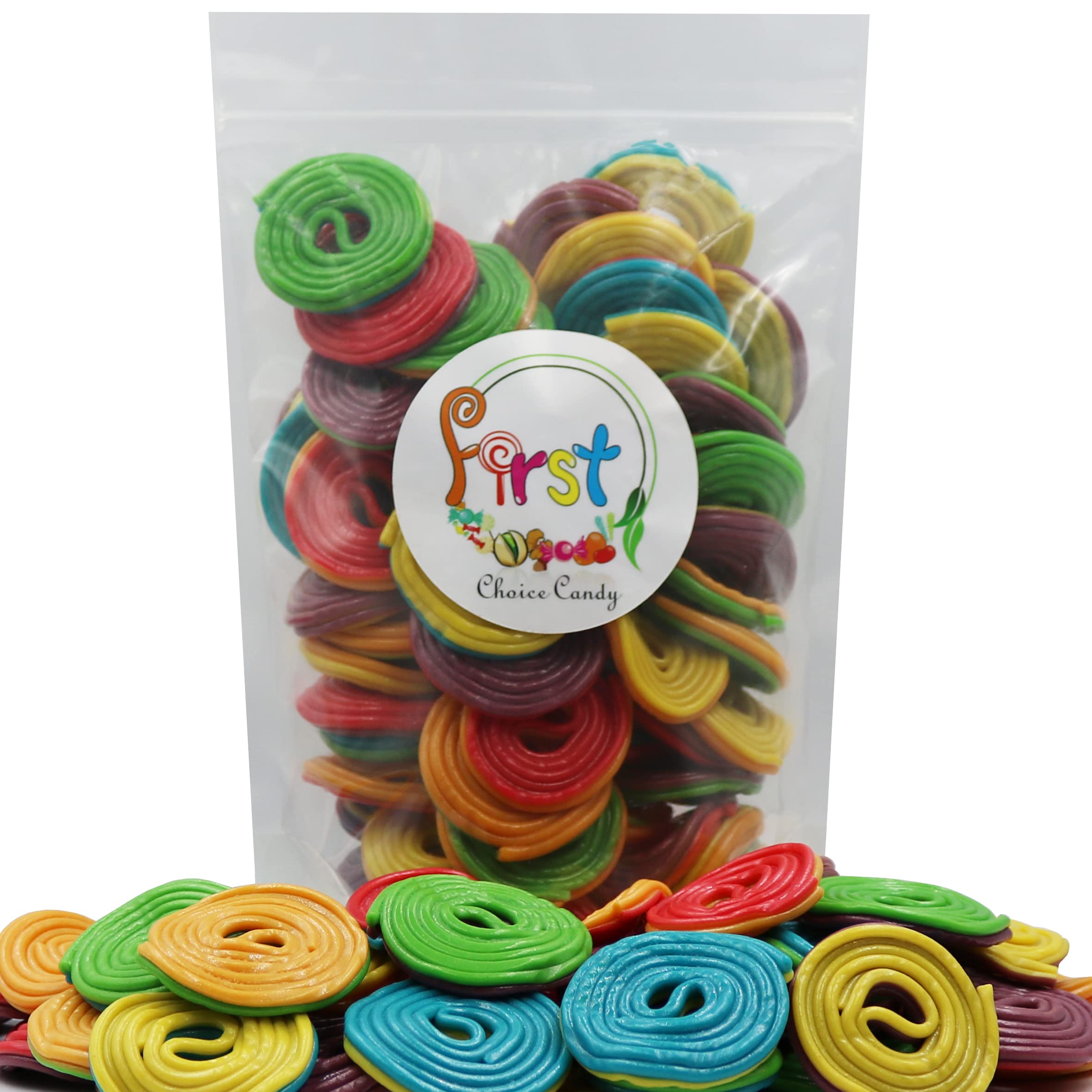 FirstChoiceCandy Licorice Wheels Gummy Candy - Two Faced Rainbow Flavor - 2 Pound Bulk Bag - Perfect for Halloween, Birthday Parties & Movie Night Snacks