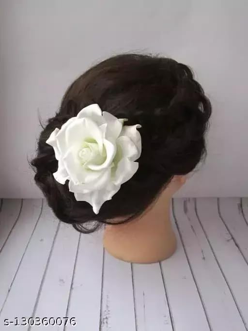 Elegant White Rose Hair Clips for Women - Pack of 1 | Perfect for Weddings, Parties & Everyday Hair Accessories