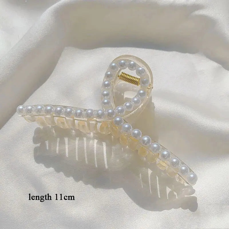 Elegant Large Acrylic Pearl Hair Clips for Women - Big Size Hair Claw Barrettes for Styling, Updos & Makeup - Perfect for Weddings, Parties & Everyday Hair Accessories