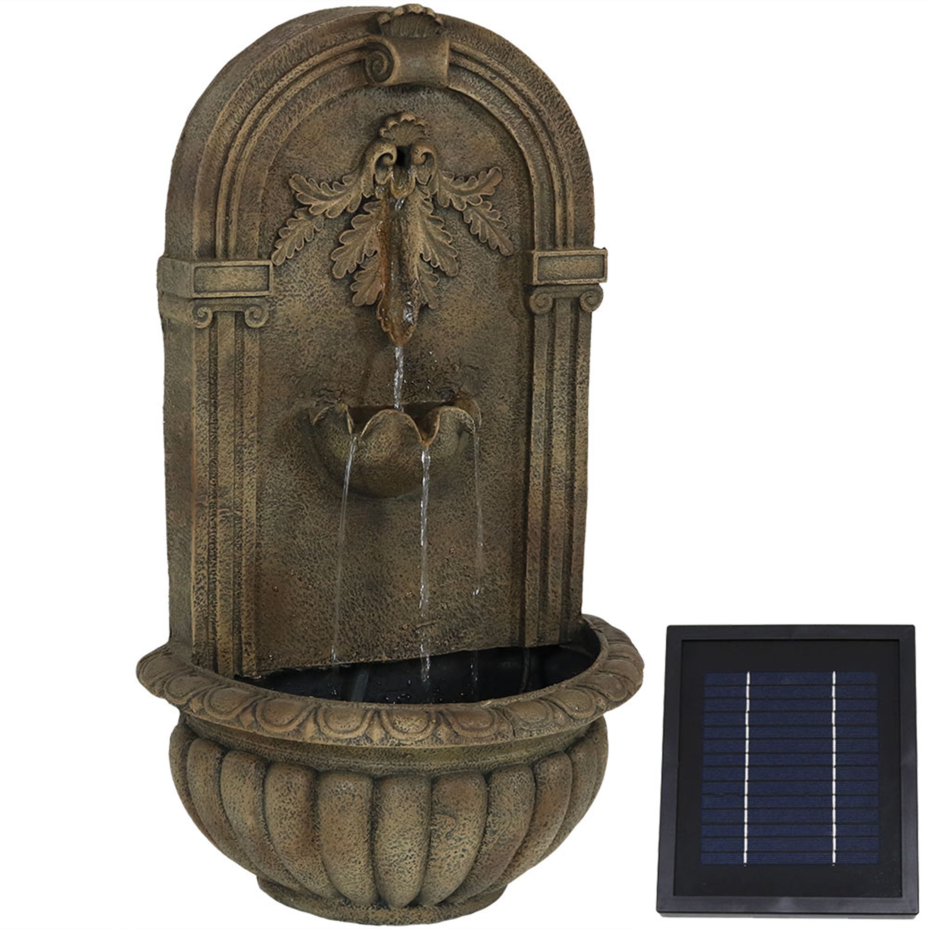 Sunnydaze Florence Solar Outdoor Wall Fountain with Battery Backup - Elegant Florentine Design for Garden, Patio, and Backyard Decor | Perfect for Relaxation and Outdoor Ambiance