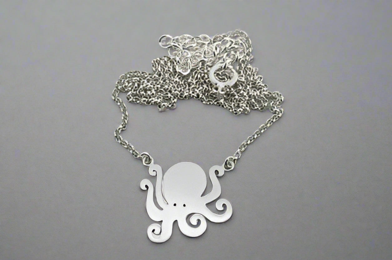Octopus Necklace Sterling Silver - Handmade Jewelry for Women, Unique Sea Creature Pendant - Perfect for Beach Parties, Boho Fashion & Gifts
