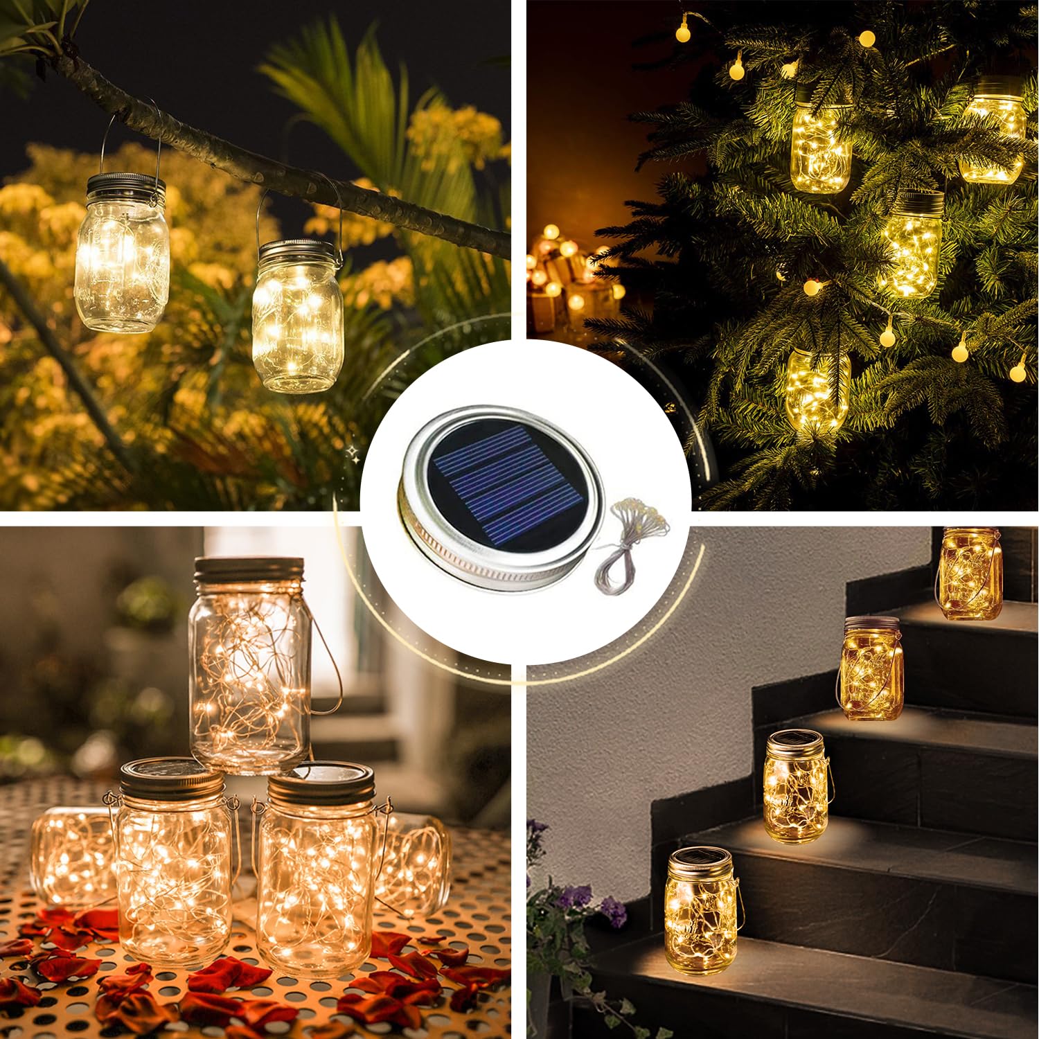 Dracarys 6-Pack Solar Mason Jar Light Lids with 20 LED Bulbs - Outdoor Solar String Lights for Garden, Shed, Windows & Patio Decor (Jars Not Included) | Waterproof Fairy Lights for Weddings, Parties & Backyard Ambiance