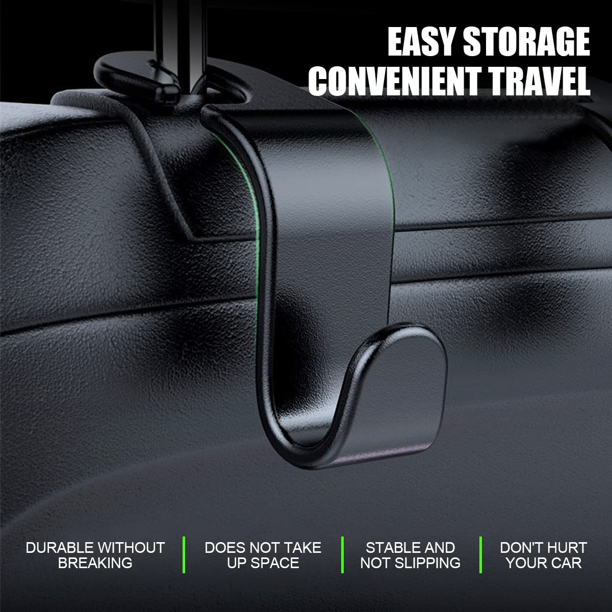 4 Pack Black Car Back Seat Headrest Hooks - Durable Hangers for Handbags, Clothes, Coats & Grocery Bags - Car Interior Organizer Accessories (Black) - Perfect for Road Trips, Shopping & Daily Commute