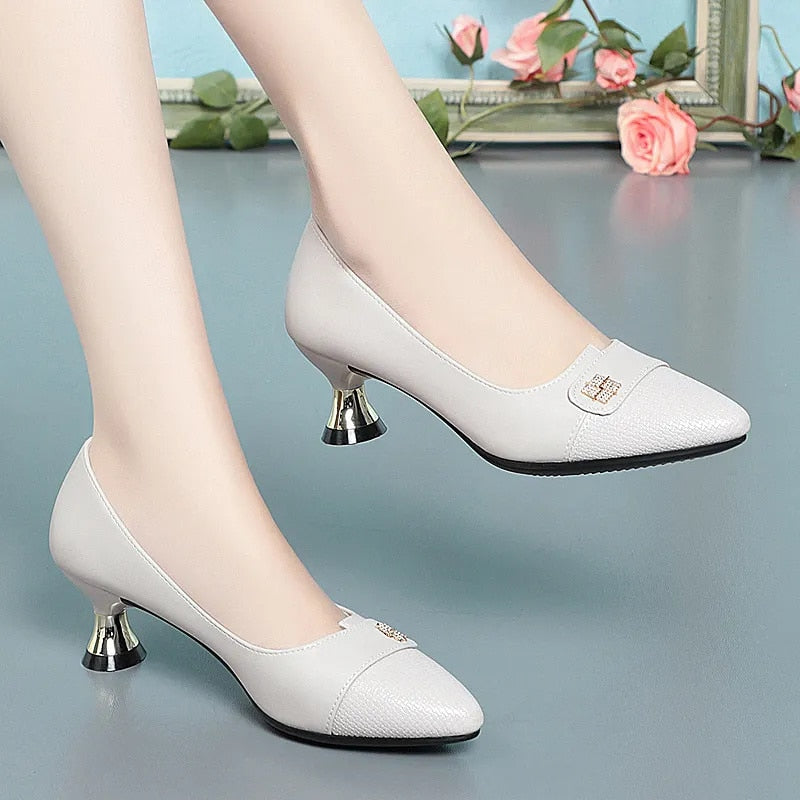 Women's Fashion PU Leather High Heel Shoes - Stylish Pointed Toe Pumps for Office, Party & Evening Wear