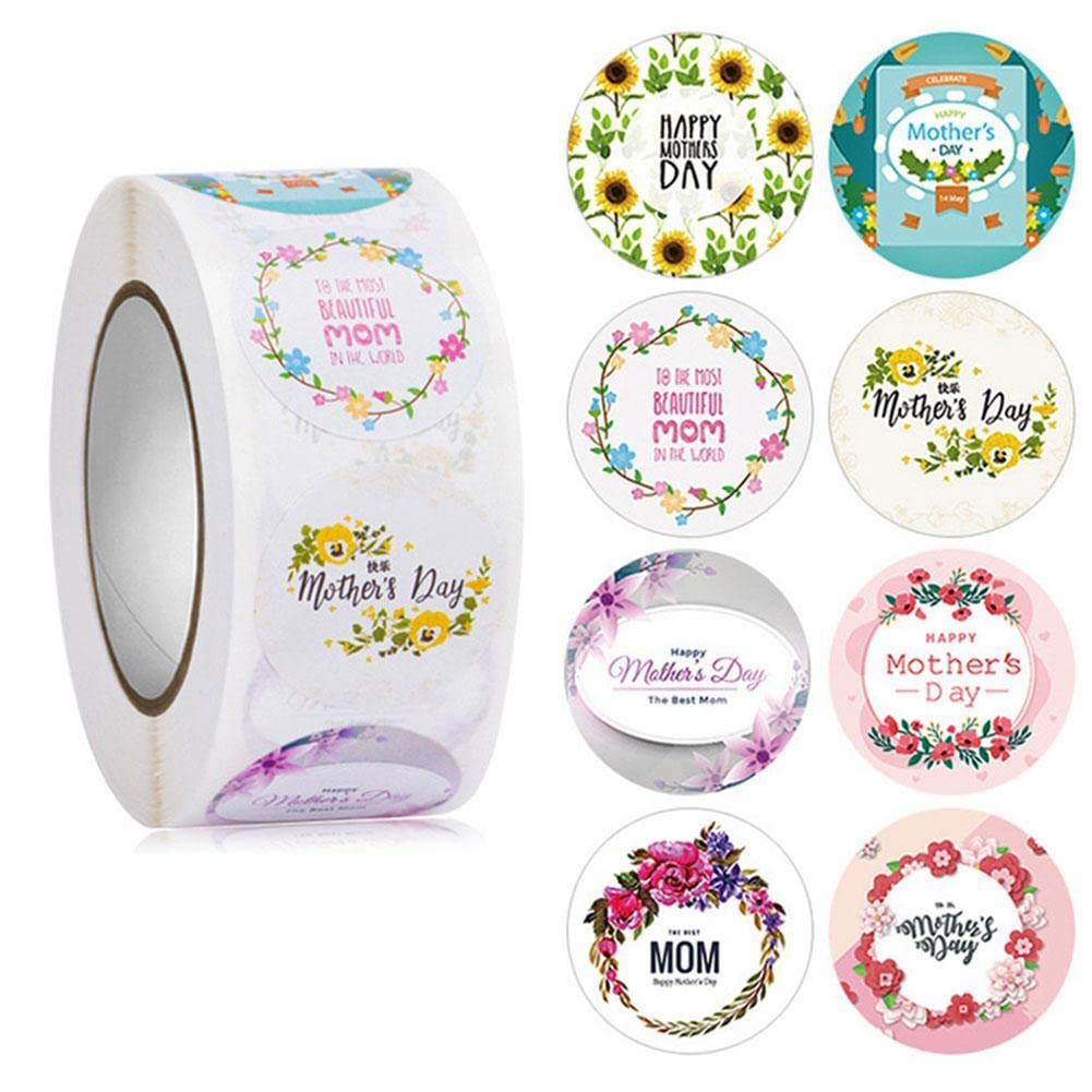 1 Inch Round Happy Mother's Day Stickers - Floral Envelope Seals, Labels & Gift Tags for Greeting Cards, Letters & Scrapbooking - Perfect for DIY Crafts, Party Favors & Gift Wrapping