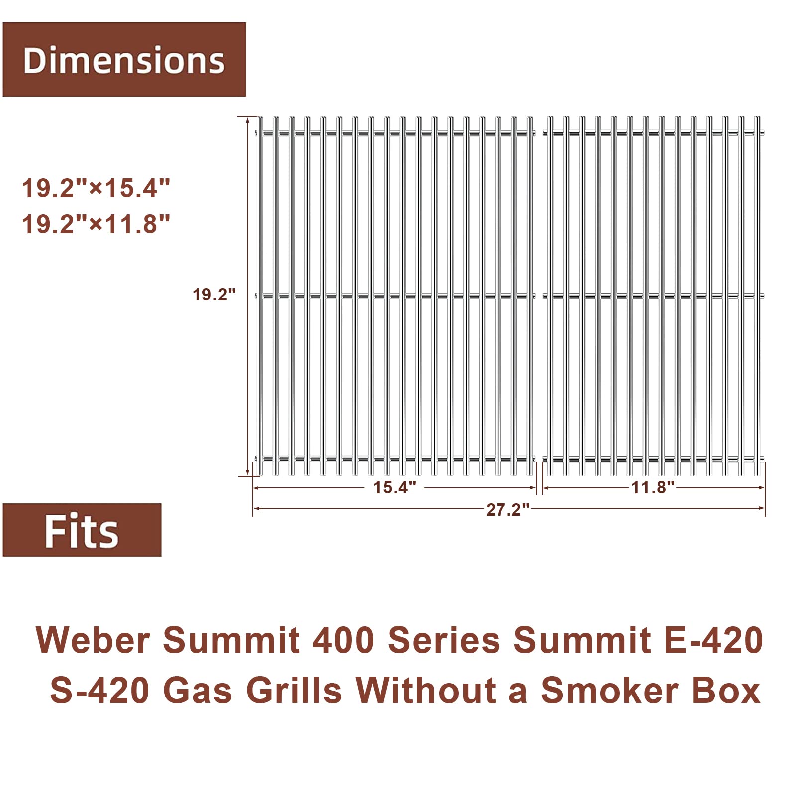Premium SUS304 9MM Cooking Grates Replacement for Weber Summit 400 Series E-420 & S-420 Gas Grills (Without Smoker Box) - Durable 2-Pack Grill Grates for BBQ, Outdoor Cooking & Backyard Parties