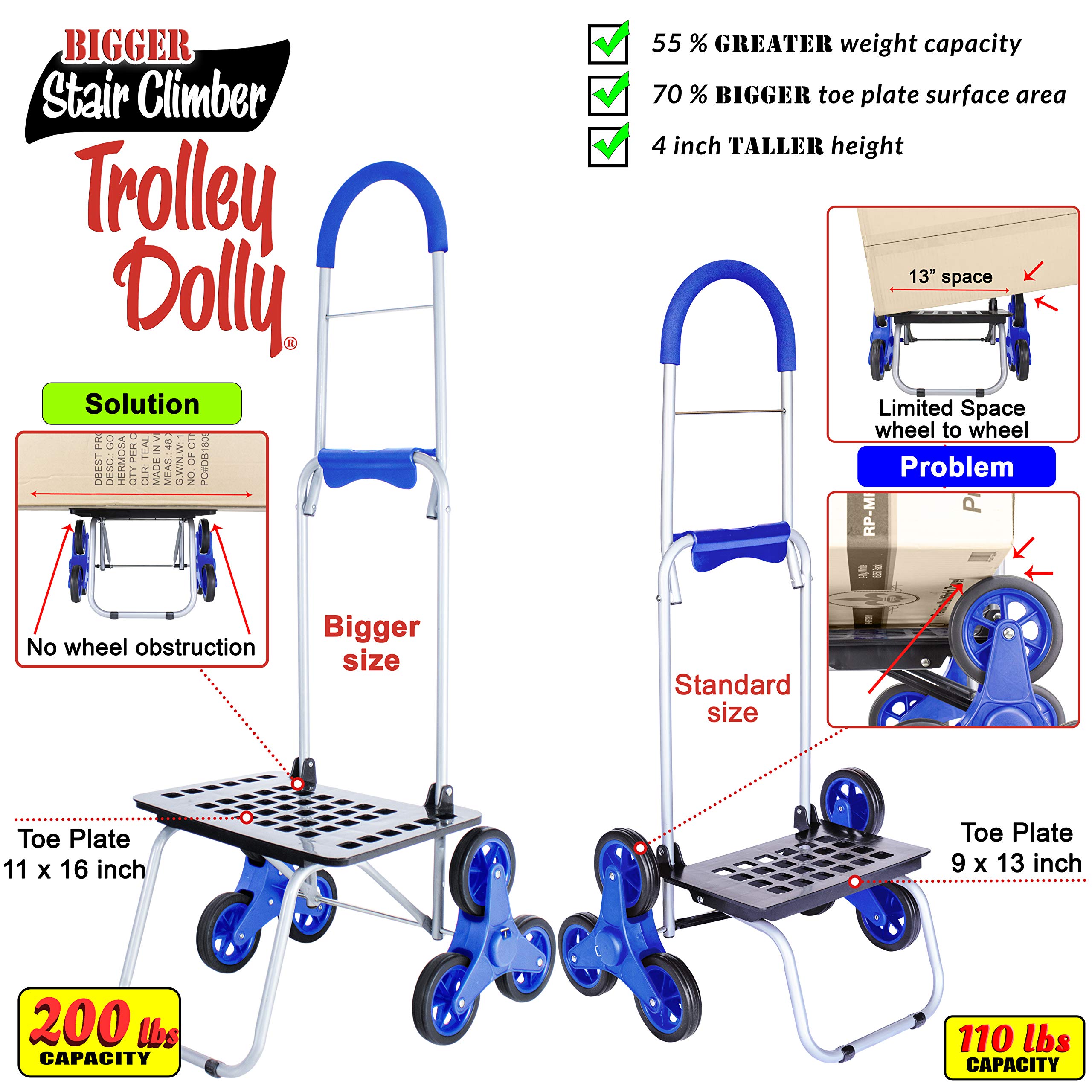 Best Foldable Stair Climbing Cart - Heavy Duty Grocery Shopping Trolley with Wheels for Apartments & Condos | Portable Blue Utility Dolly for Stairs, Supermarkets & Home Use