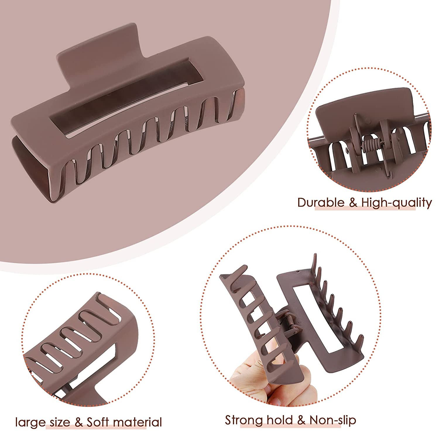 ALIBA COLLECTION 3-Piece Non-Slip Hair Claw Clips for Women & Girls - 3.4 Inch Strong Hold Rectangle Hair Clips for Thick Hair - Matte Finish ABS Plastic Hair Accessories for Daily Use, Work, School & Travel