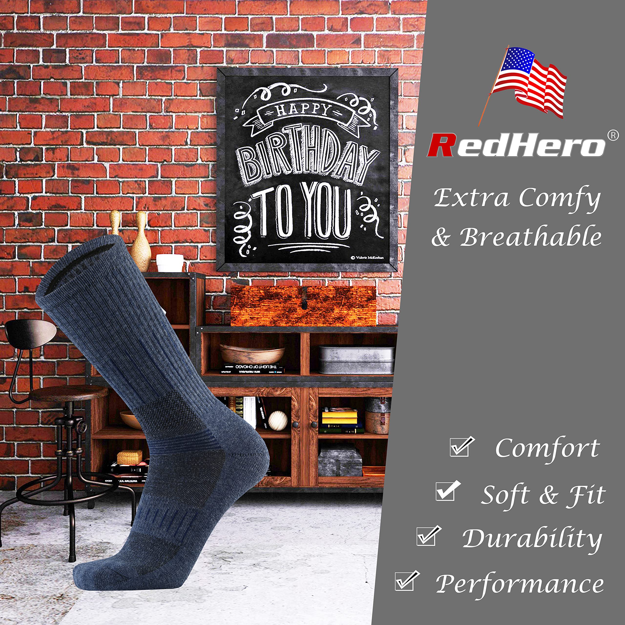 Premium Men's Merino Wool Hiking Socks - Thermal Cushion Crew for Trekking & Outdoor Adventures - Moisture Wicking & Odor Control - Perfect for Camping, Backpacking & Winter Sports