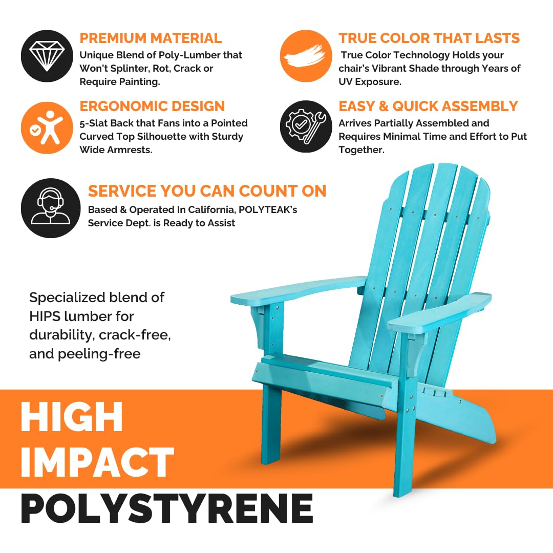 Premium Weather-Resistant Poly Lumber Adirondack Chair - 300 lb Capacity Outdoor Patio Furniture for Porch, Deck & Poolside - Durable Plastic Adirondack Chairs in Traditional Blue - Perfect for Backyard Relaxation, Garden Lounging & Outdoor Entertaining