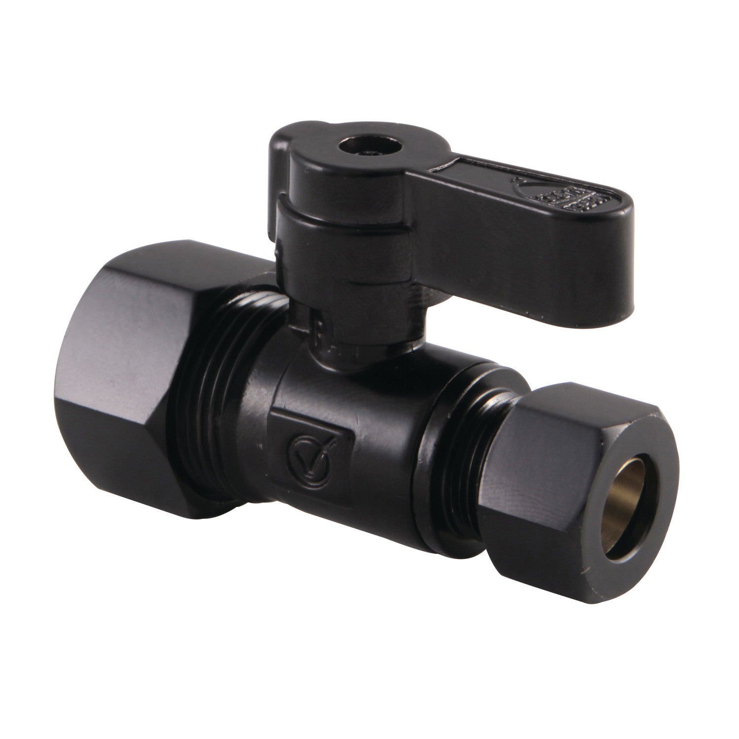 Baseline KF5335MB 5/8 Inch O.D. Comp x 3/8 Inch O.D. Comp Quarter Turn Straight Shut Off Valve in Matte Black - Perfect for Plumbing, Water Supply Lines, and Appliance Connections