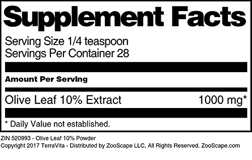 Organic Olive Leaf Powder 10% Extract (1 oz) - Natural Immune Support & Antioxidant Supplement | Vegan, Non-GMO | Great for Smoothies, Teas, and Wellness Recipes