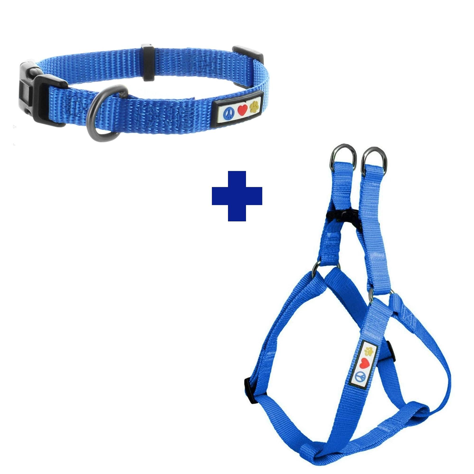 Pawtitas Small Dog Harness & Collar Set - Blue | Adjustable Pet Safety Gear for Walking & Training | Perfect for Small Breeds & Puppies