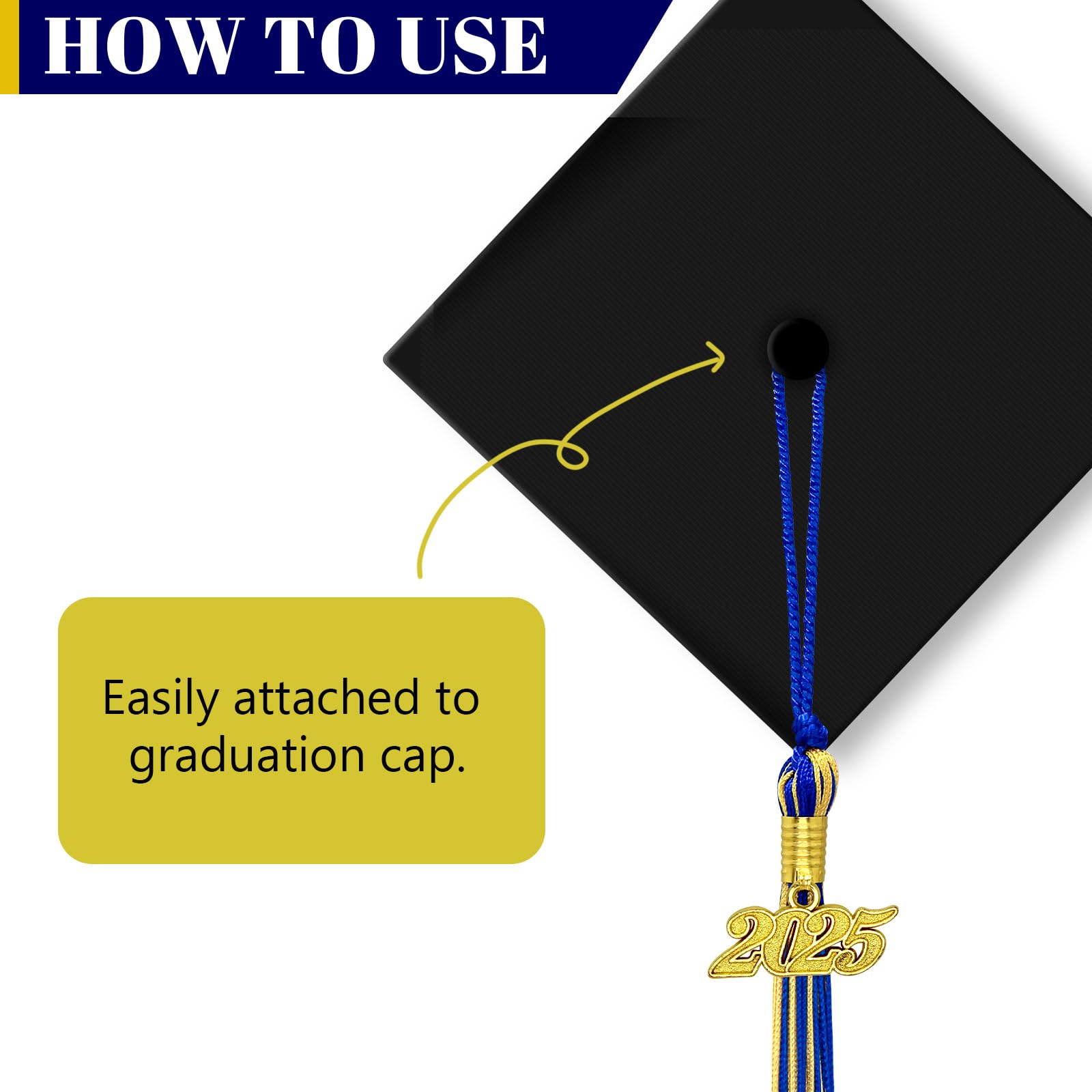 2025 Graduation Tassel - Royal Blue & Gold with 2025 Charm | Academic Ceremony Accessory for High School & College Graduates | Perfect for Commencement, Yearbook Photos & Graduation Parties