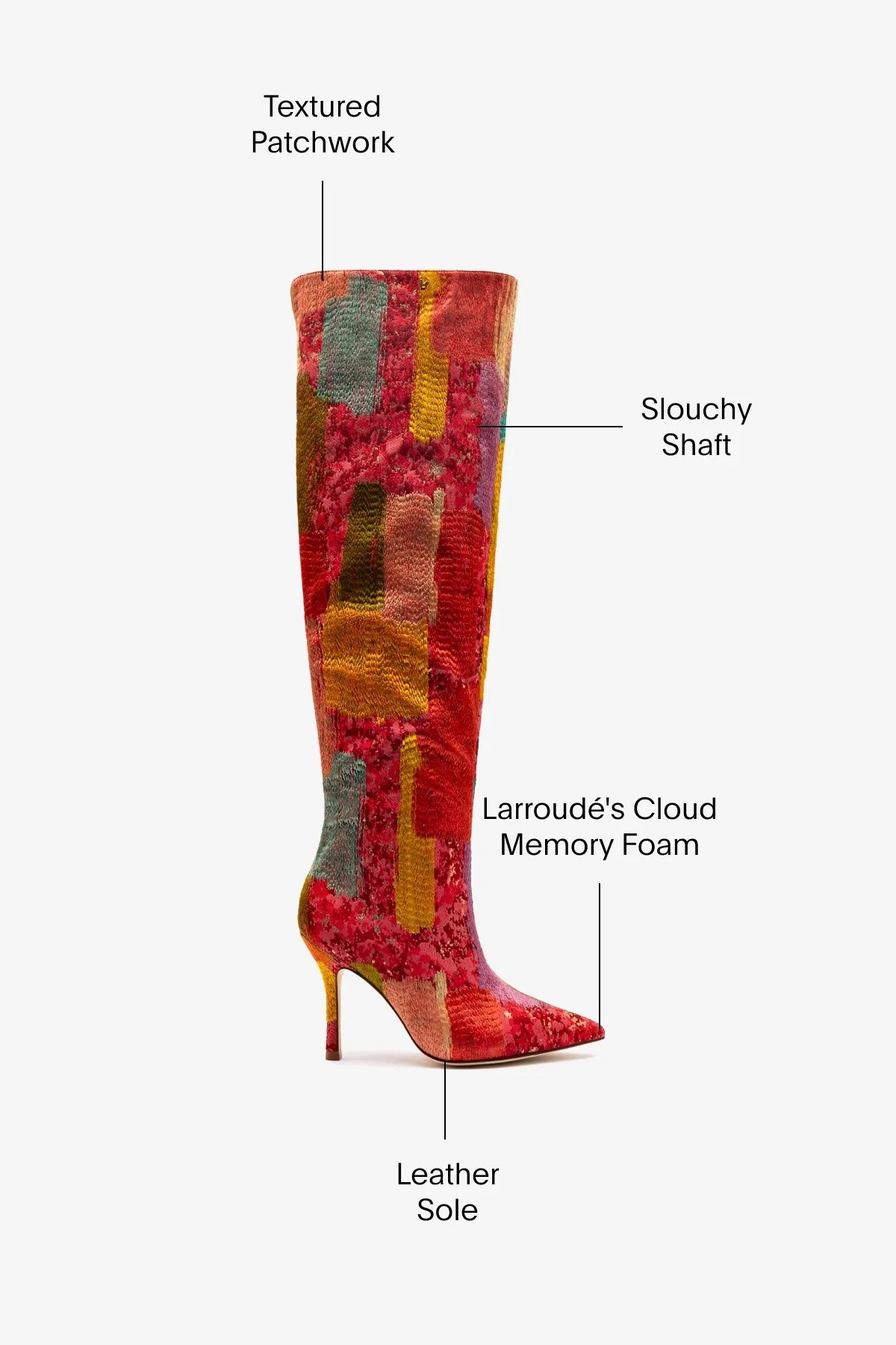 Larroudé x Markarian Red Patchwork Fabric Boots - Stylish Ankle Boots for Women, Perfect for Fall and Winter Outfits, Date Nights, and Office Wear