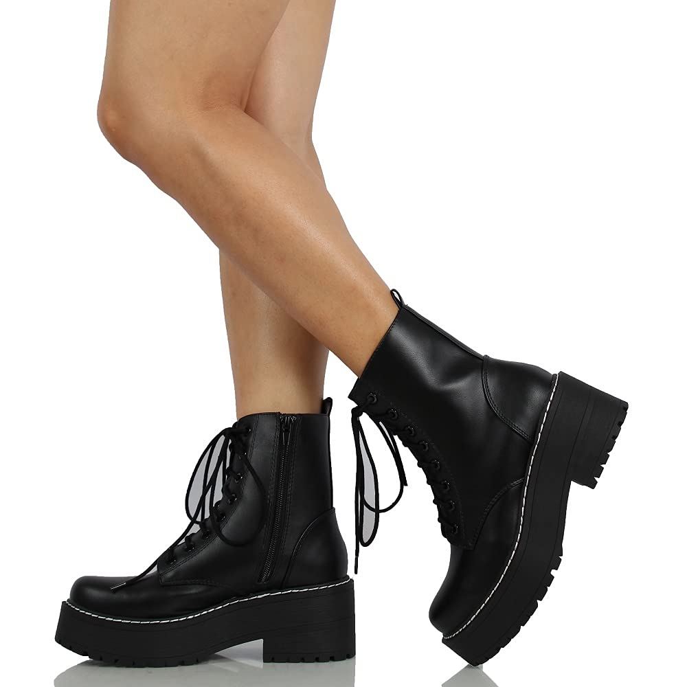 Women's Combat Boots Lace Up Ankle Booties with High Platform - Stylish Punk Rock Gothic Fashion for Concerts, Parties & Everyday Wear