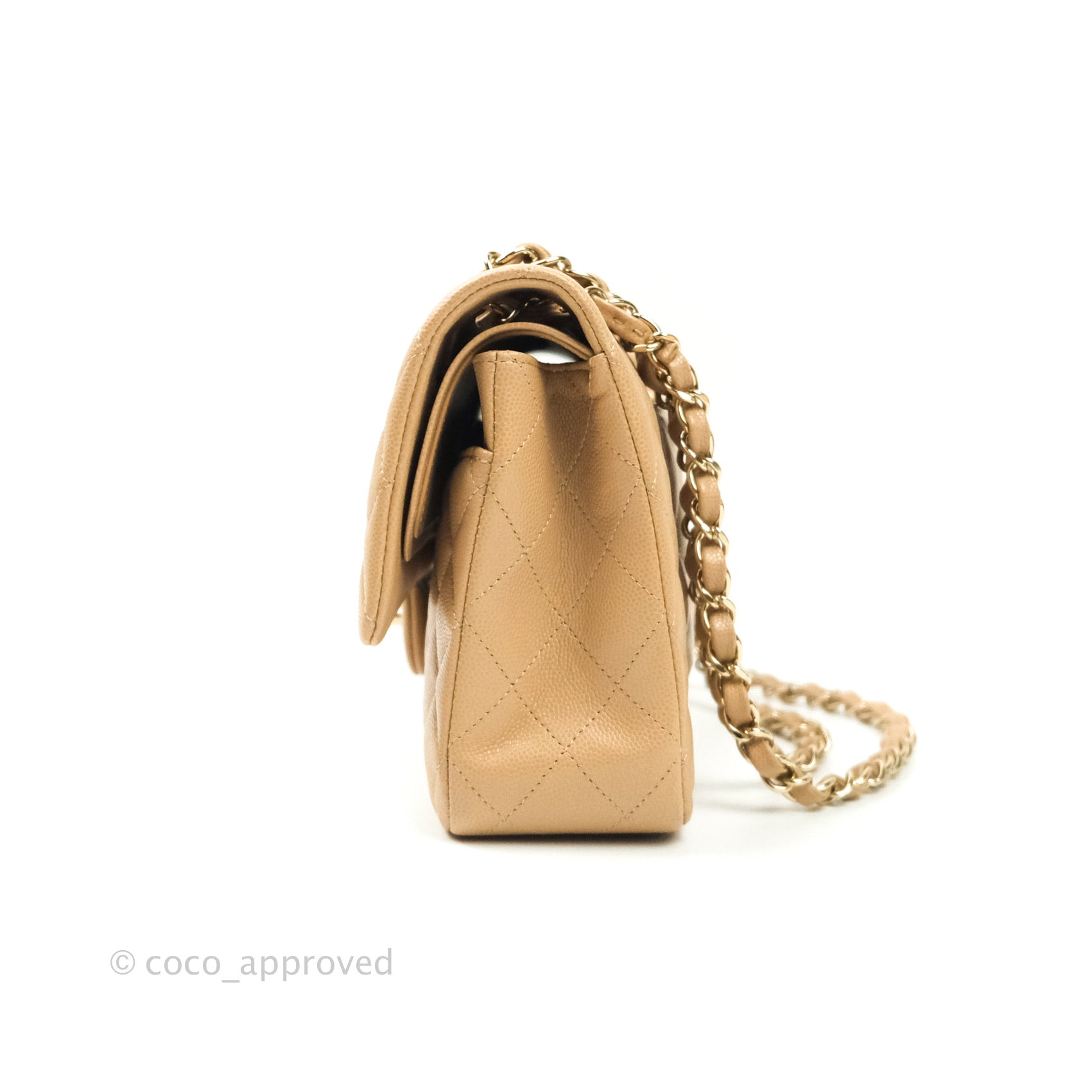 Chanel Classic Medium Double Flap Bag in Dark Beige Caviar Leather with Gold Hardware | Luxury Designer Handbag for Women | Perfect for Work, Evening Events & Special Occasions