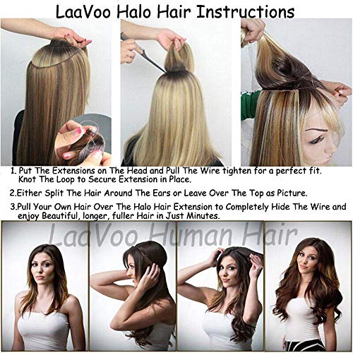 Premium Fish Line Halo Hair Extensions with Invisible Clips - Seamless 100% Human Hair Extensions for Length & Volume - Perfect for Weddings, Parties & Daily Styling