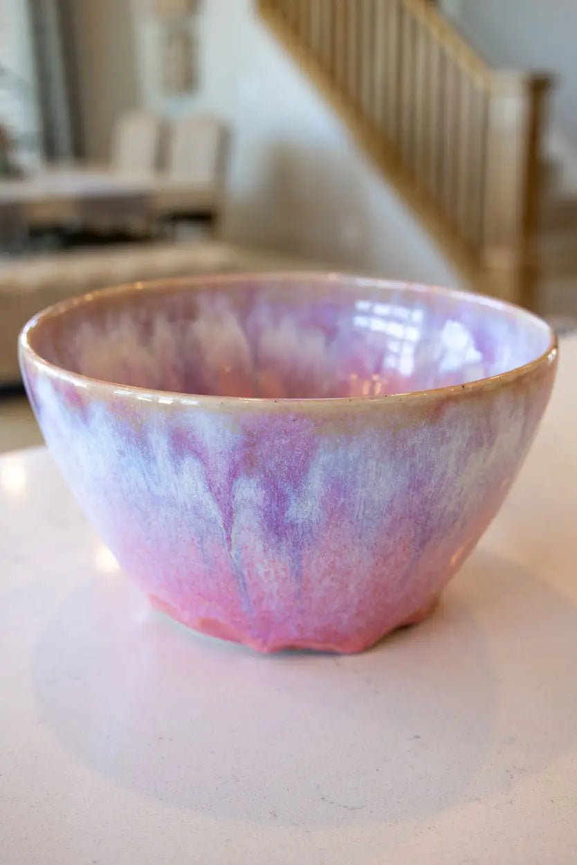 Large Decorative Bowl for Home Decor - Pink, White, Purple & Blue Ceramic Fruit Serving Bowl | Perfect for Centerpieces, Tabletop Displays, and Gift Giving