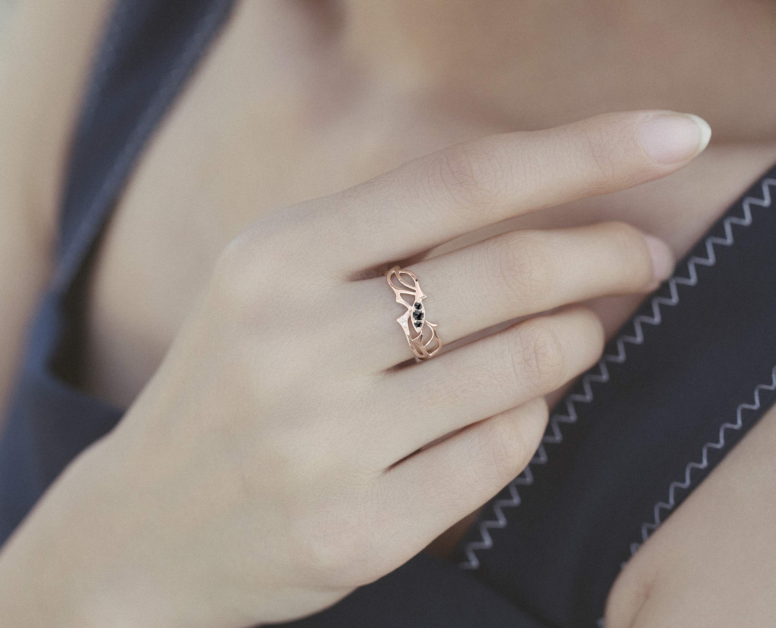 14K Rose Gold Black Diamond Gothic Thorn Engagement Ring for Women - April Birthstone Wedding Band, Dark Romance Jewelry, Unique Anniversary Gift | Perfect for Gothic Weddings, Boho Chic Style, Dark Aesthetic Fashion, Alternative Proposals & Special Occasions | Ideal for Gothic Brides, Dark Romance Lovers & Unique Jewelry Collectors | Great for Engagement, Wedding, Anniversary, Valentine's Day & Gothic-Themed Events