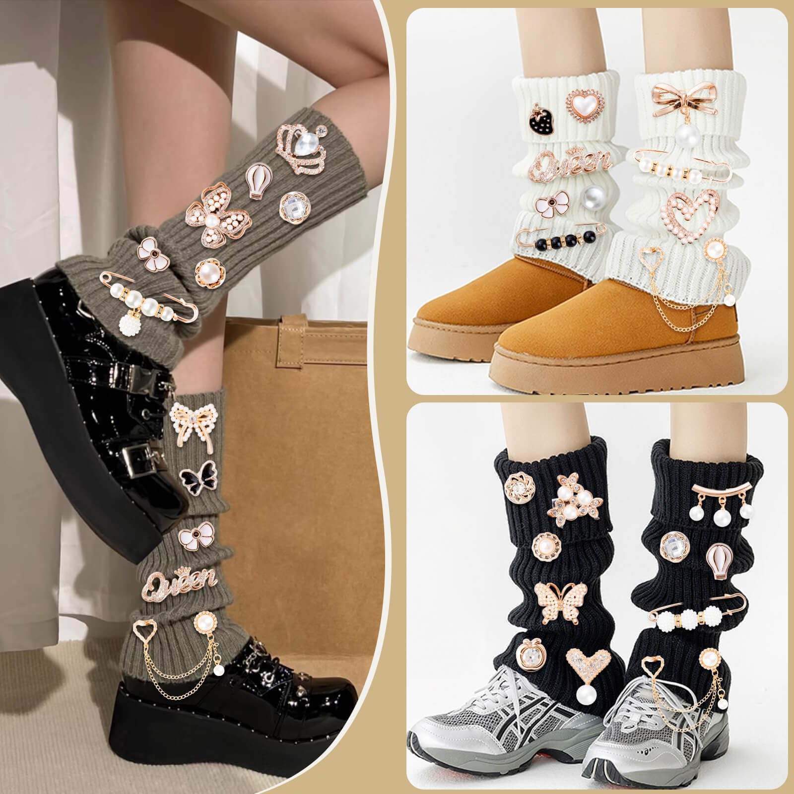 80pcs Junk Socks Charms Kit - Shoe Charms, Safety Pins & Brooches for Women - DIY Sneaker Accessories for Customizing Shoes & Socks - Perfect for Gifts, Fashion DIY & Craft Projects