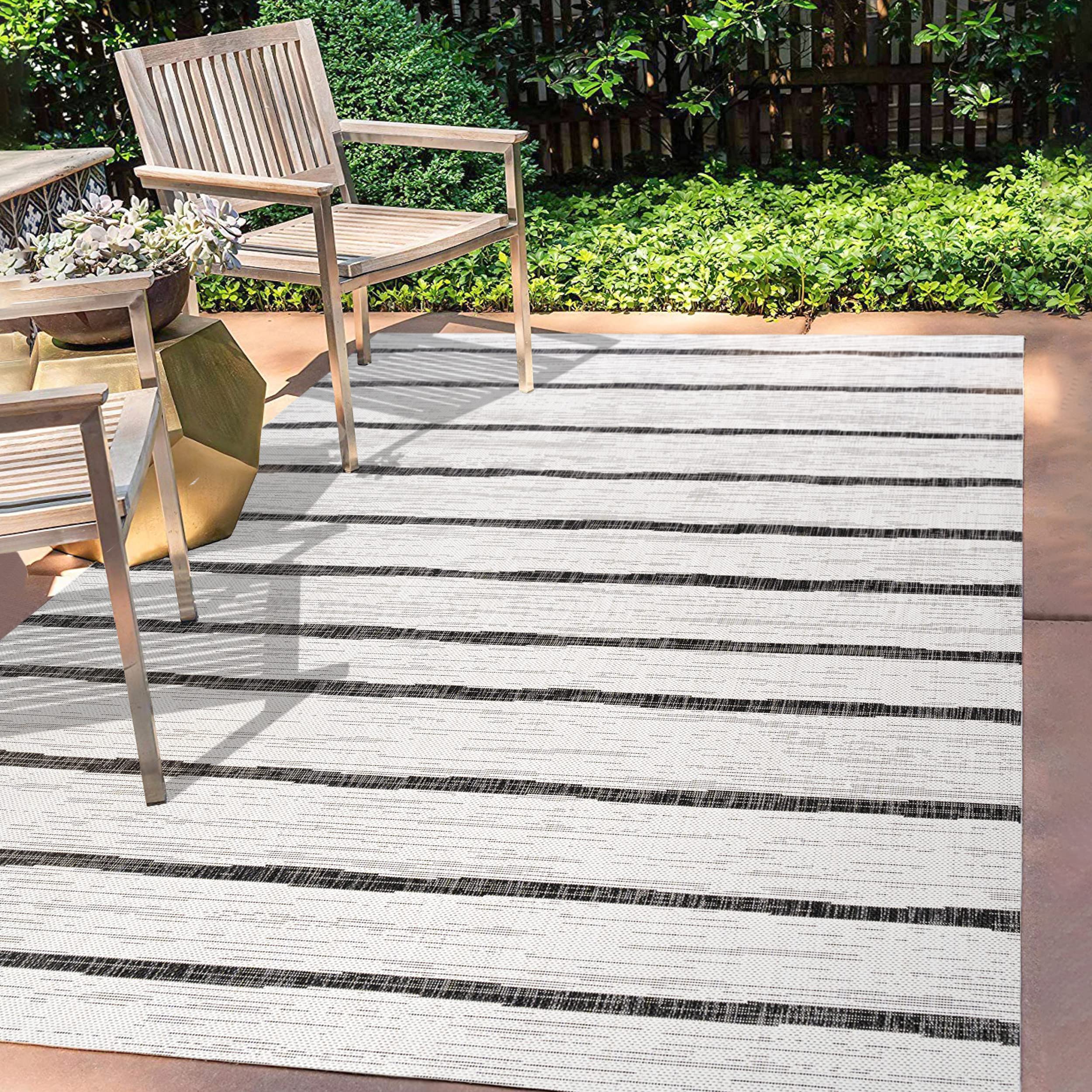 JONATHAN Y SMB125D-8 Berber Stripe Area Rug 8x10 ft - Modern Bohemian Indoor Outdoor Rug - Stain & Pet Friendly - Ivory Black - Perfect for Bedroom, Patio, Backyard & Living Room Decor