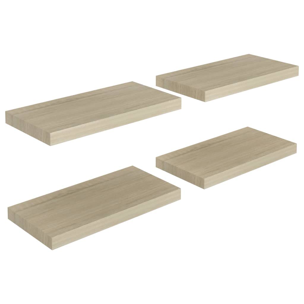 Floating Wall Shelves Set of 4 - Natural Oak MDF Shelves 19.7