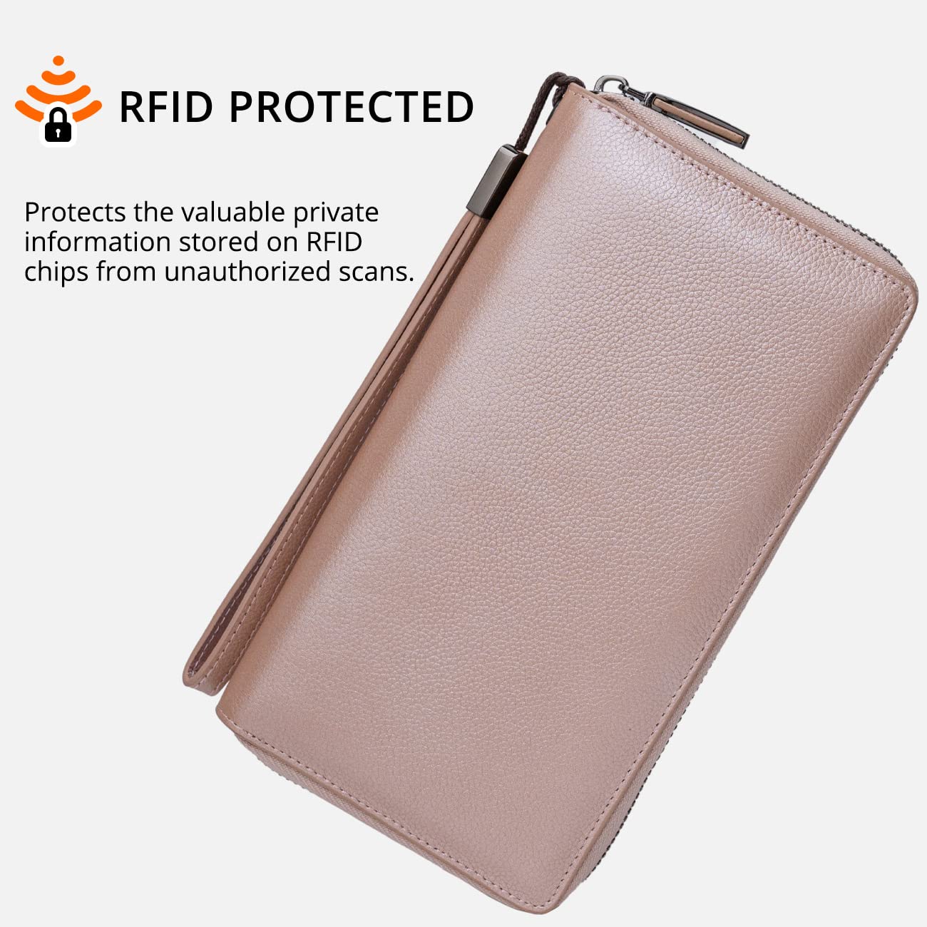 Bveyzi Women's RFID Blocking Leather Wallet with Zipper - Large Capacity Phone Clutch Purse for Travel, Work & Daily Use | Wristlet Handbag for Ladies (Black)