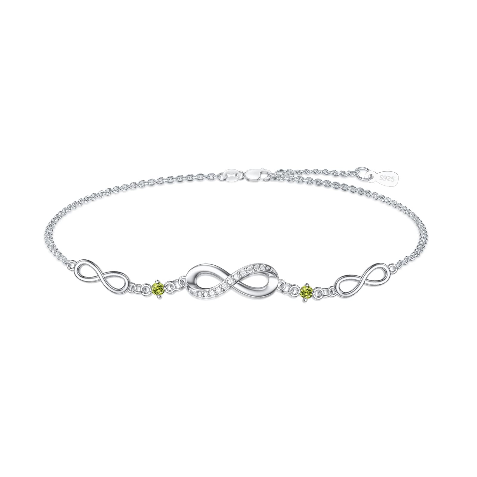 Infinity Bracelet for Women - 925 Sterling Silver Adjustable Birthstone Charm Link Bracelet - Christmas, Birthday, Anniversary Gift for Wife, Mom, Her - Perfect for Everyday Wear, Special Occasions & Gifting