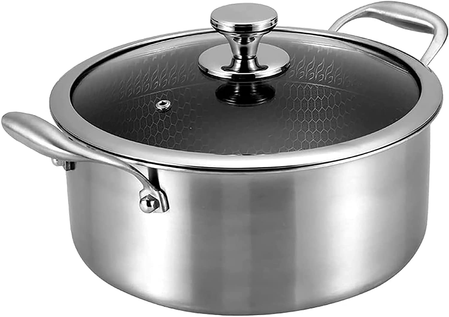 24Cm Stainless Steel Soup Pot with Glass Lid - Nonstick Saucepan for Cooking, Stir-Frying & Boiling - Kitchen Safe Cookware - Easy to Clean Woks - Perfect for Home Cooking, Meal Prep & Restaurant Use