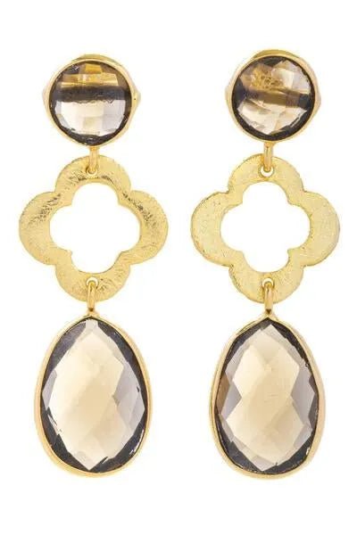 Quatrefoil Gemstone Dangle Earrings for Women - Elegant Bohemian Style Jewelry for Party, Wedding & Everyday Wear