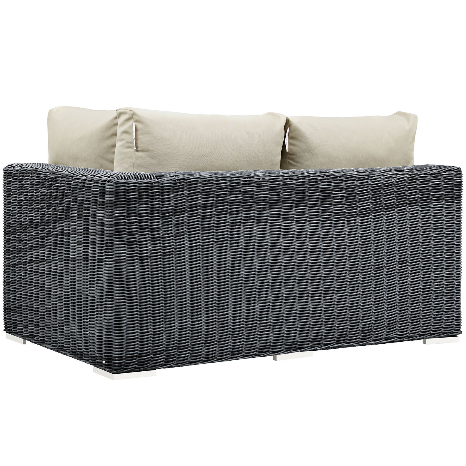 Modway Summon Wicker Rattan Outdoor Loveseat with Sunbrella Fabric - Right Arm Chaise Lounge in Antique Beige - Perfect for Patio, Garden, Poolside & Backyard Relaxation