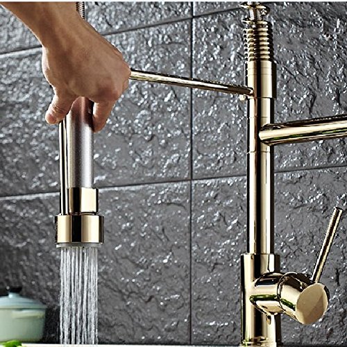 Gold Pull Out Kitchen Faucet with Sprayer - Modern Sink for Easy Cooking