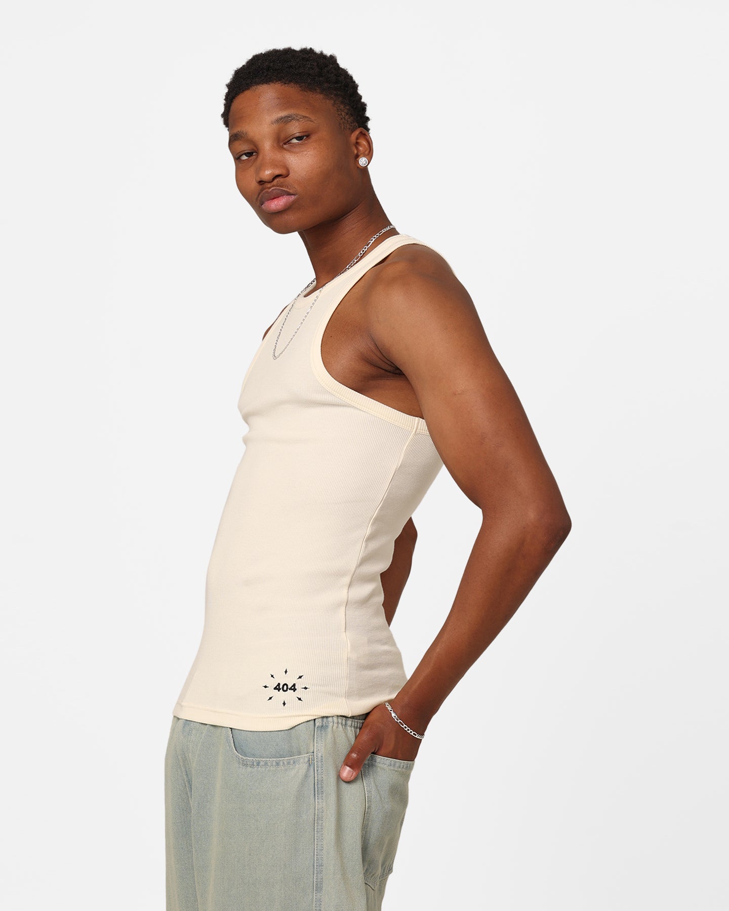 404 Ribbed Singlet Off White - Women's Slim Fit Tank Top for Yoga, Gym & Casual Wear