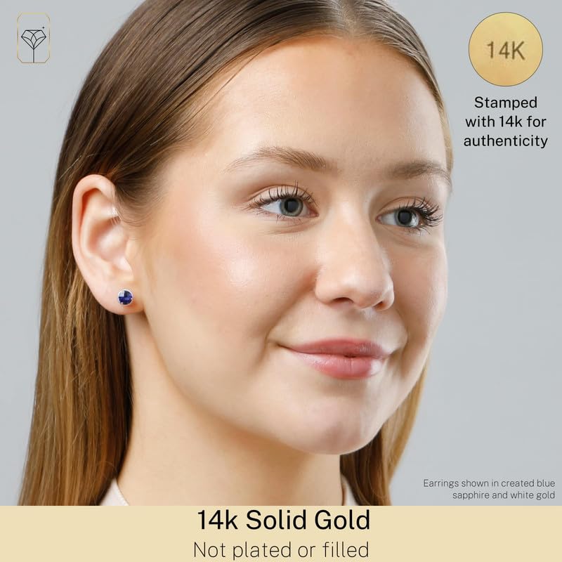 14K White or Yellow Gold Roped Halo Gemstone Round Stud Earrings for Women - 6mm Birthstone Jewelry with Push Backs by MAX + STONE | Perfect Gift for Birthday, Anniversary & Special Occasions
