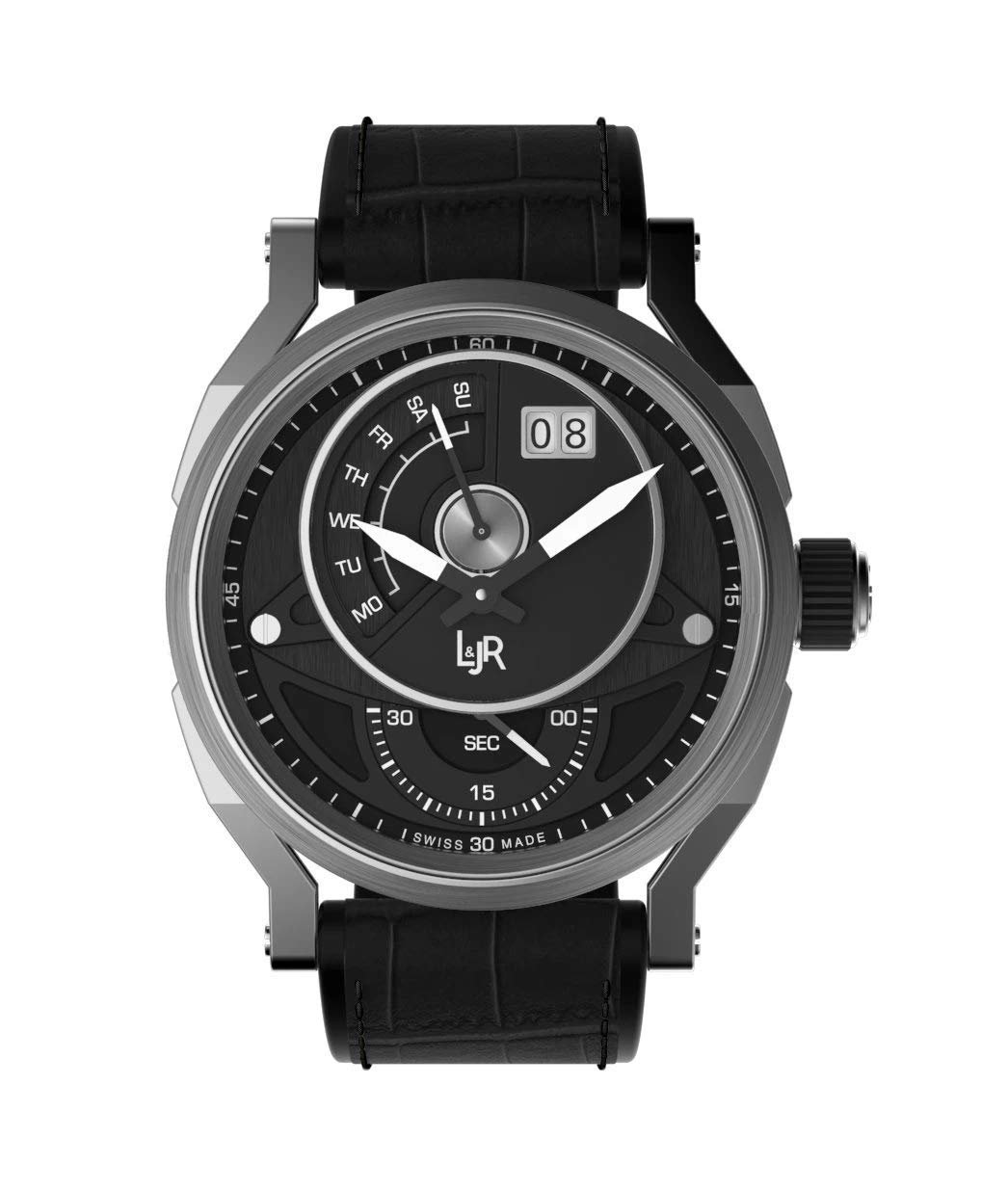 L&Jr Men's Analog Quartz Watch with Day & Date Display - Black Dial & Strap (Model S1302) | Perfect for Business, Casual & Formal Occasions