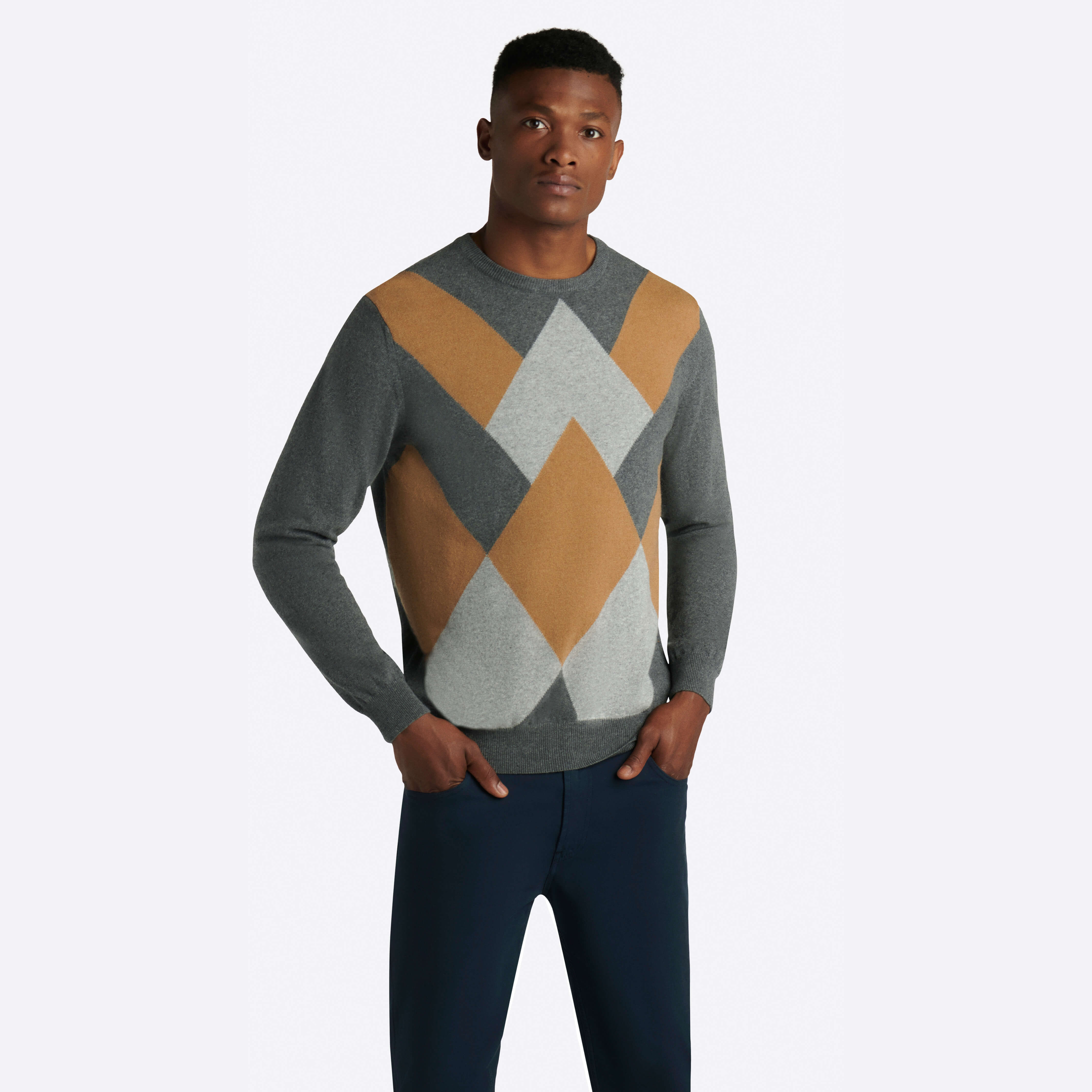 Argyle Crew Neck Sweater for Men - Classic Vintage Knit Pullover with Diamond Pattern - Perfect for Office, Casual Wear & Holiday Outfits