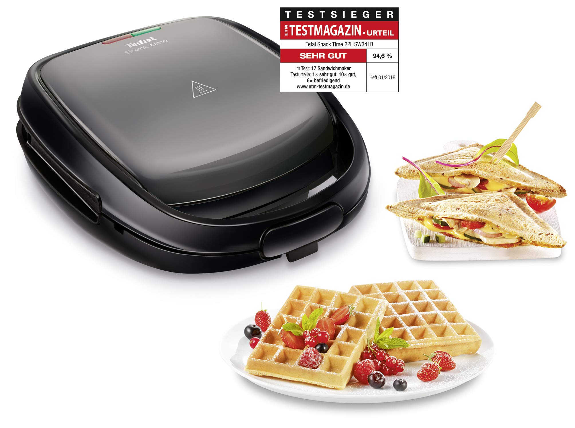 Tefal SW341B All-In-One Waffle & Sandwich Maker with 2 Dish Sets, 700W, Grey/Black - Perfect for Breakfast, Snacks & Quick Meals
