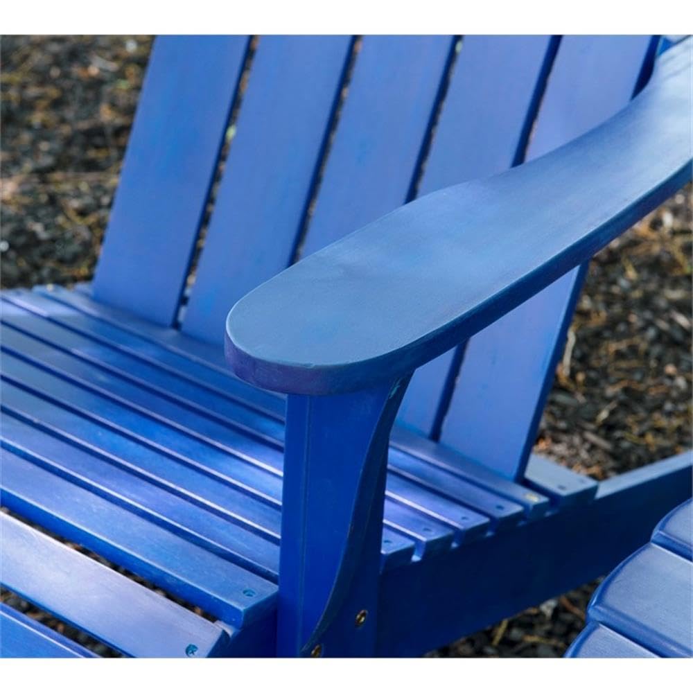 Linon Adirondack Solid Acacia Wood Outdoor Chair - Weather-Resistant Blue Stain Finish for Patio, Garden & Poolside Relaxation